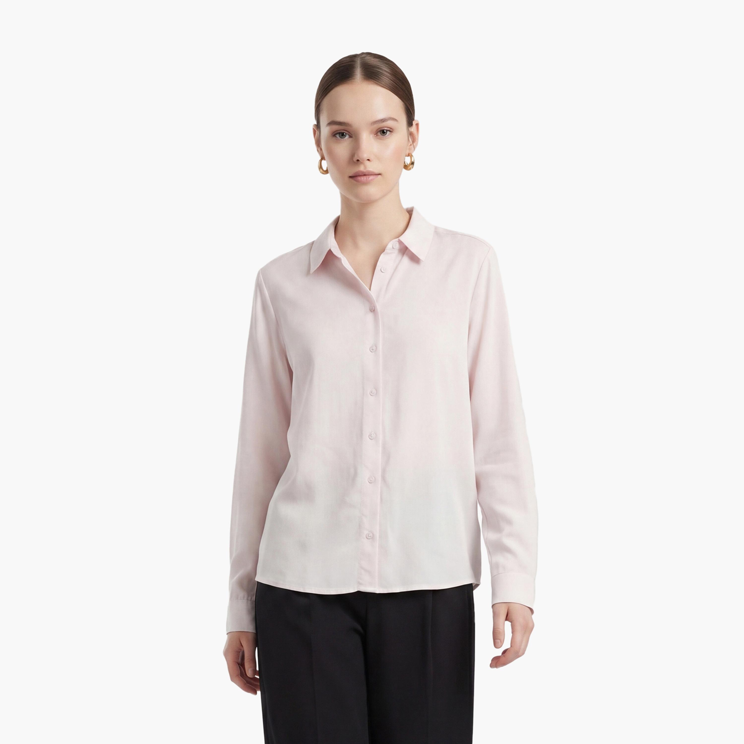 قميص نسائي بلون وردي وياقة مفرودة من كوتون-women-clothing-shirtsandblouses-shirts-image-1