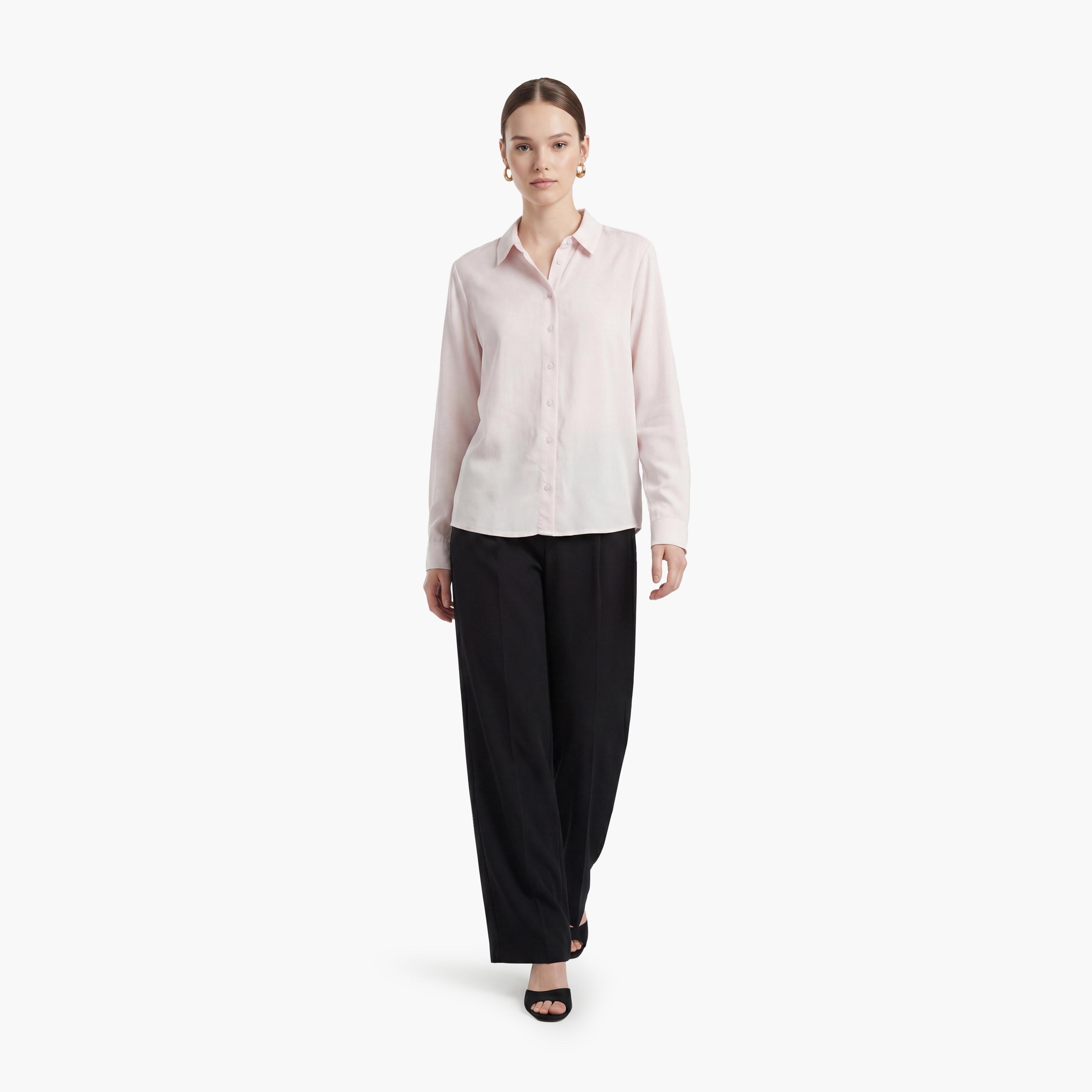 قميص نسائي بلون وردي وياقة مفرودة من كوتون-women-clothing-shirtsandblouses-shirts-image-2