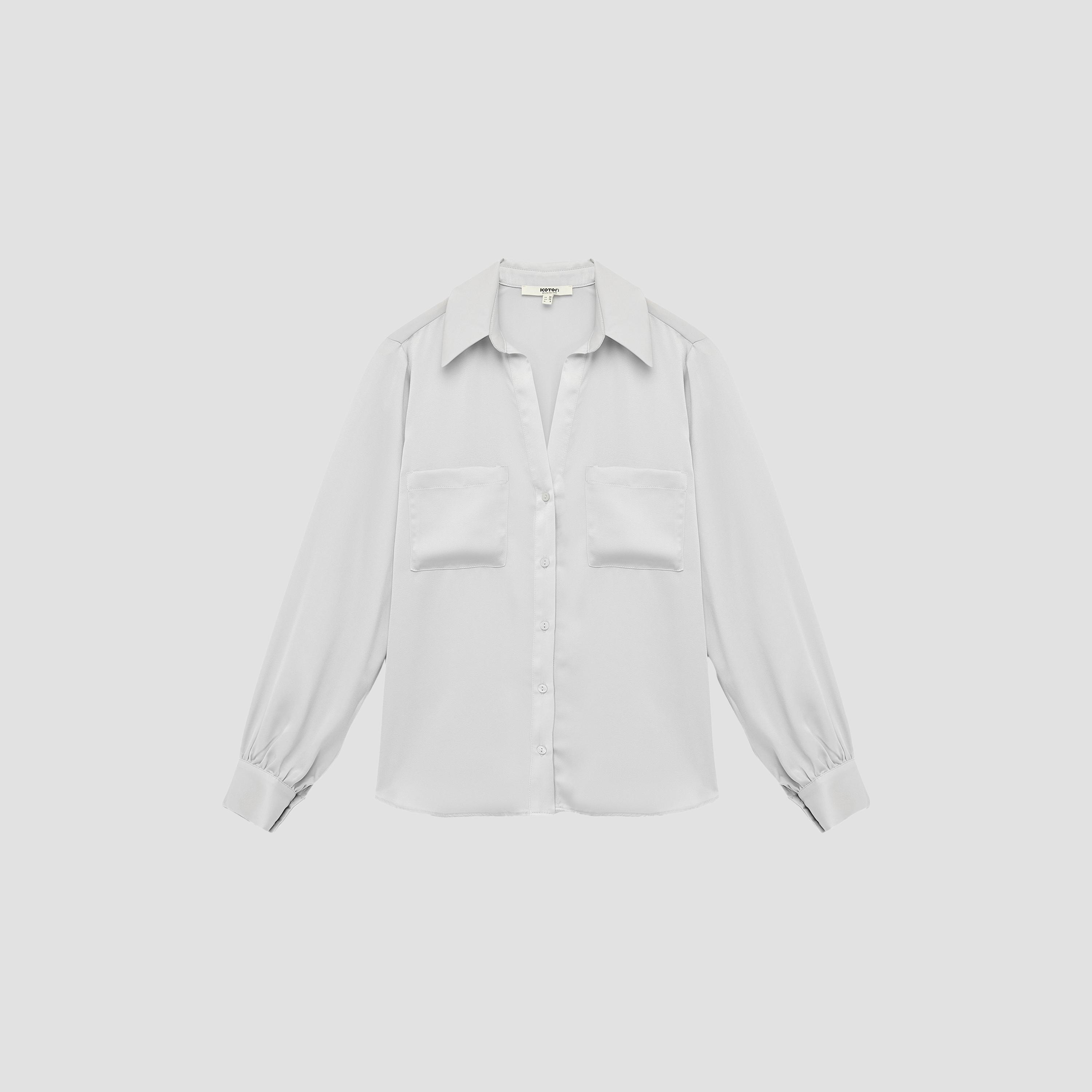 KOTON Grey Collared Women's Shirt-women-clothing-shirtsandblouses-shirts-image-3