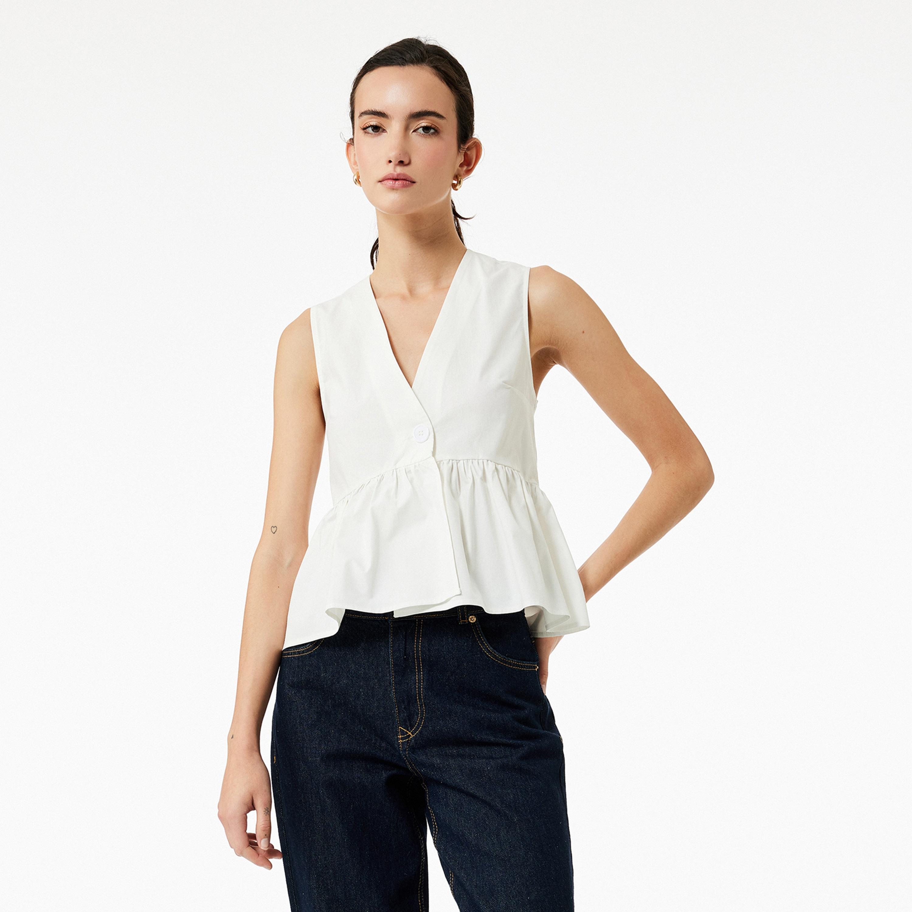 KOTON White Cotton Women's Top-women-clothing-shirtsandblouses-blouses-image-1