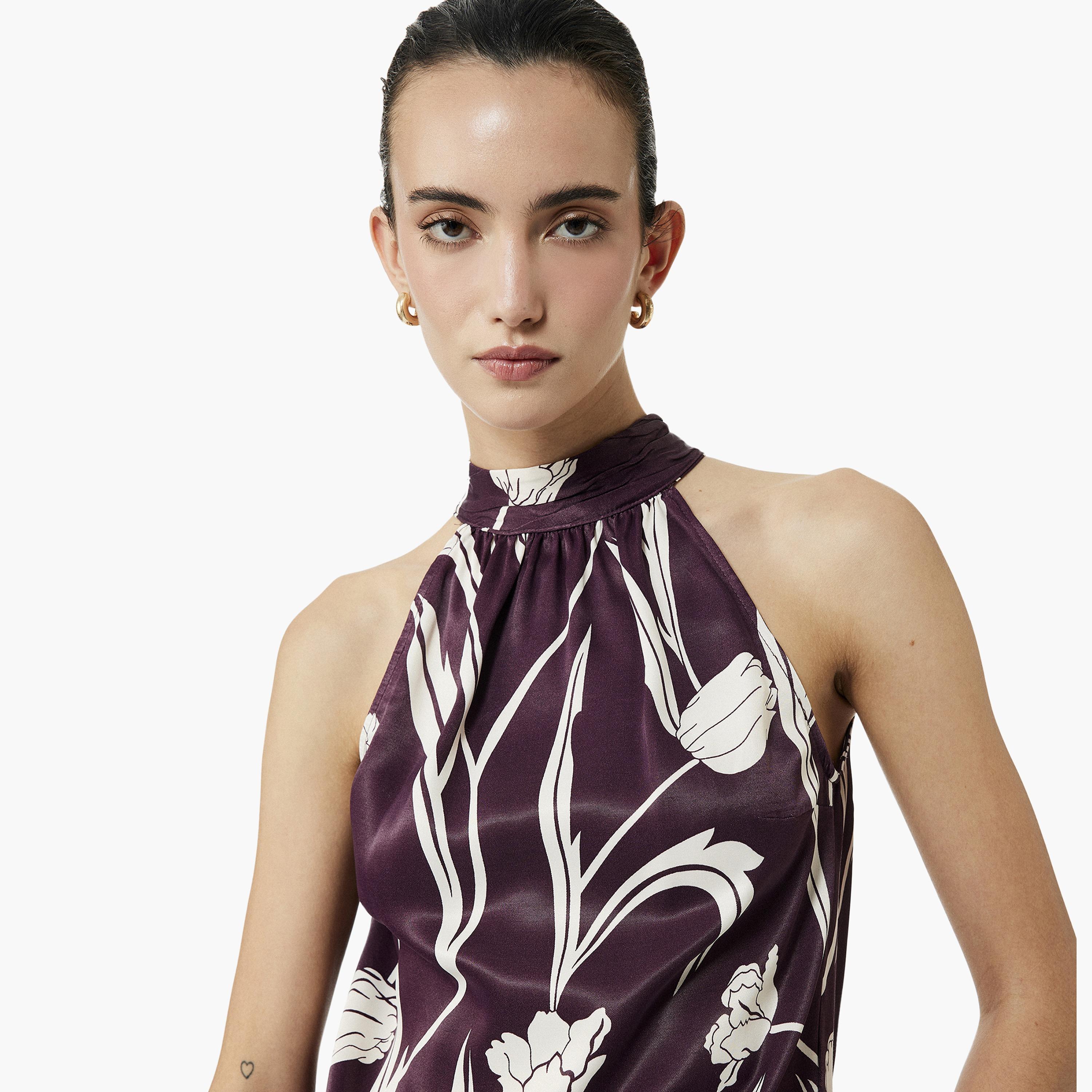 بلوزة نسائية أرجوانية مزينة بالزهور وفتحة رقبة على شكل حرف V من كوتون-women-clothing-shirtsandblouses-blouses-image-4