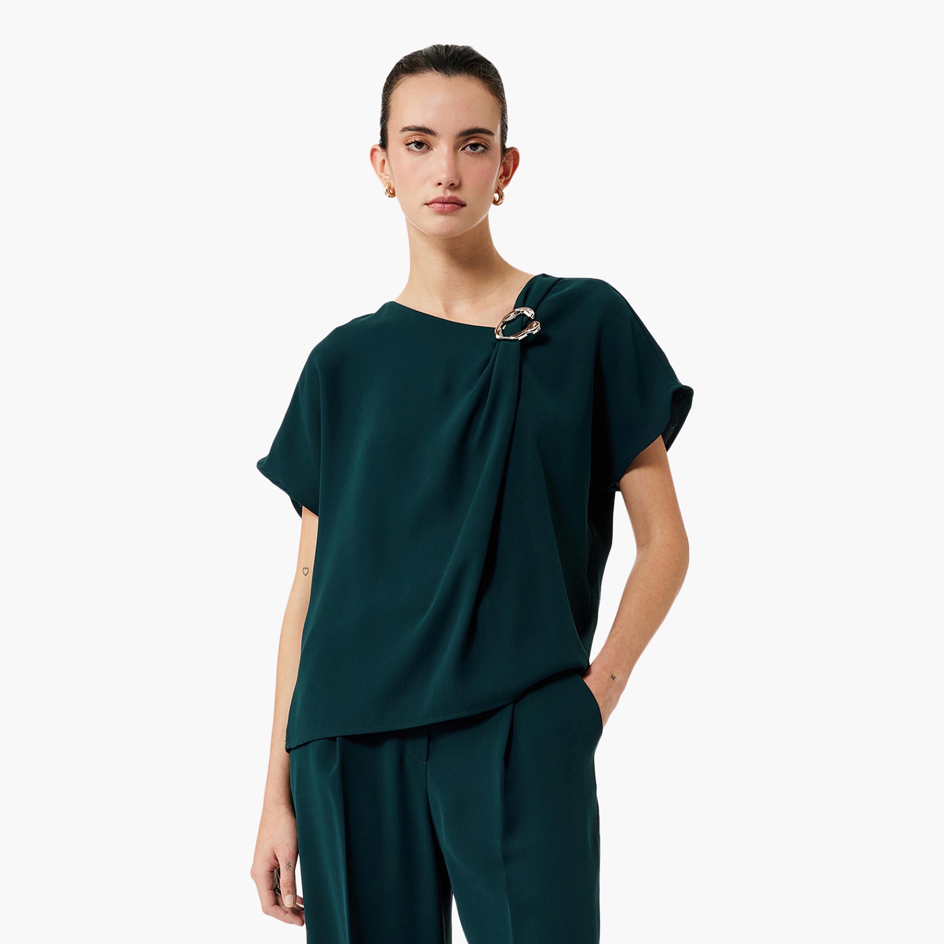 KOTON Green Asymmetric Neck Women's Top-women-clothing-shirtsandblouses-blouses-image-1