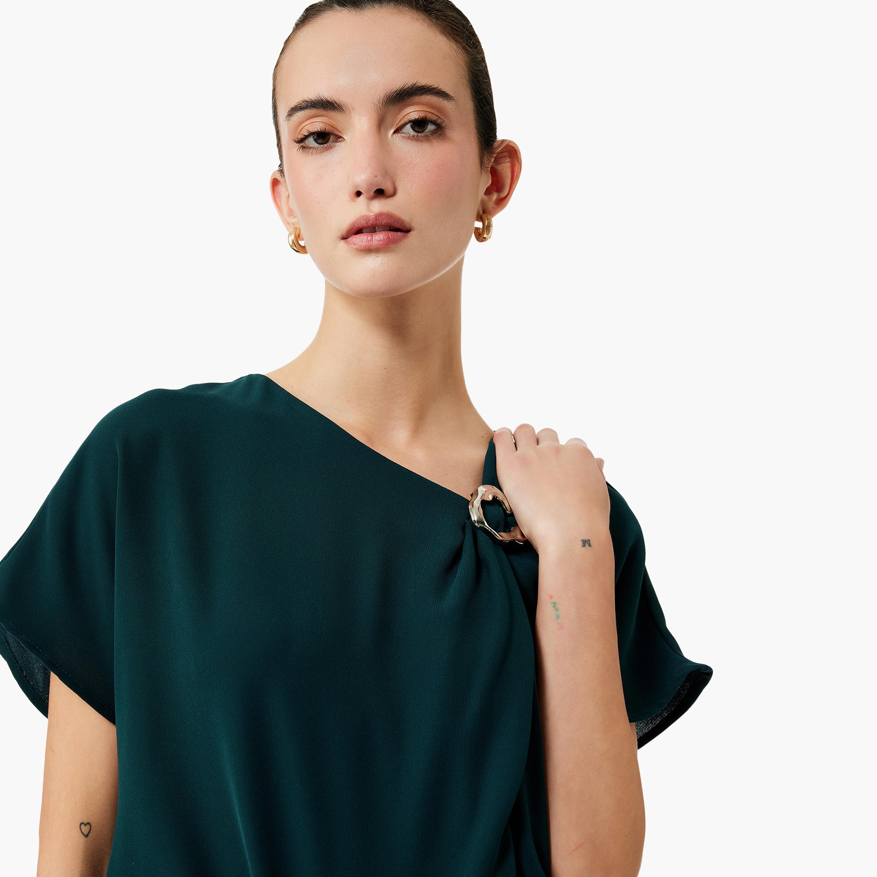 KOTON Green Asymmetric Neck Women's Top-women-clothing-shirtsandblouses-blouses-image-3