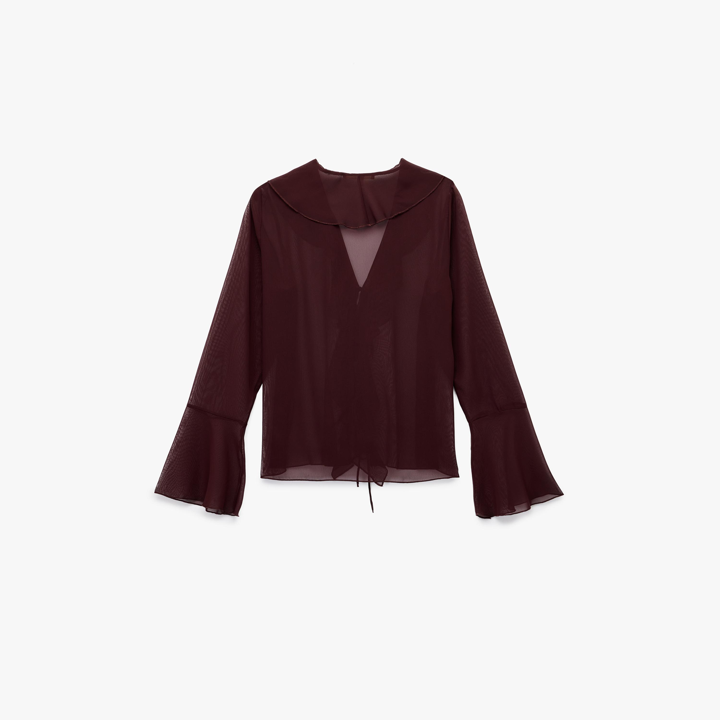KOTON Burgundy Ruffled Bell Sleeves Women's Top-women-clothing-shirtsandblouses-blouses-image-4