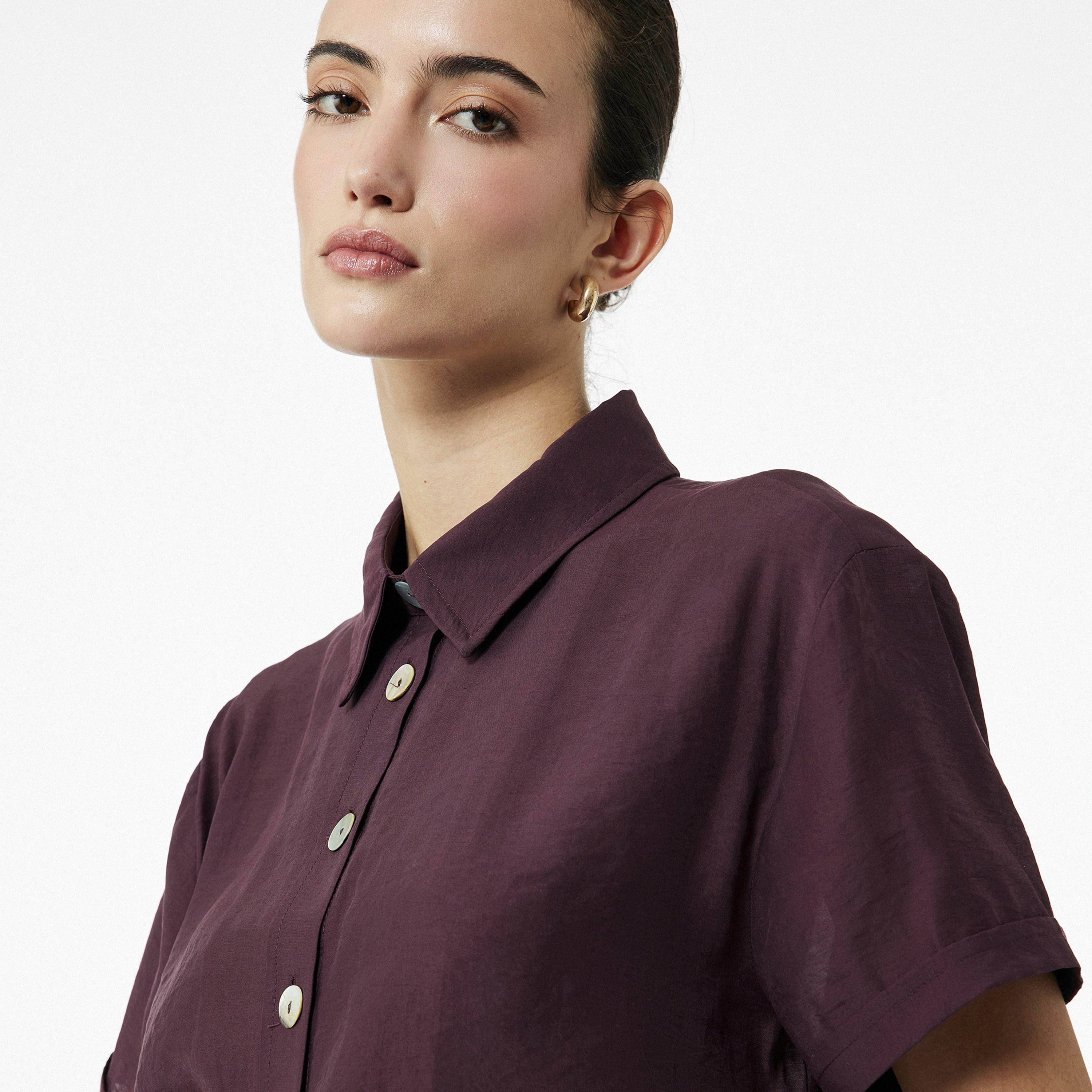 KOTON Burgundy Spread Collar Women's Shirt-women-clothing-shirtsandblouses-shirts-image-3