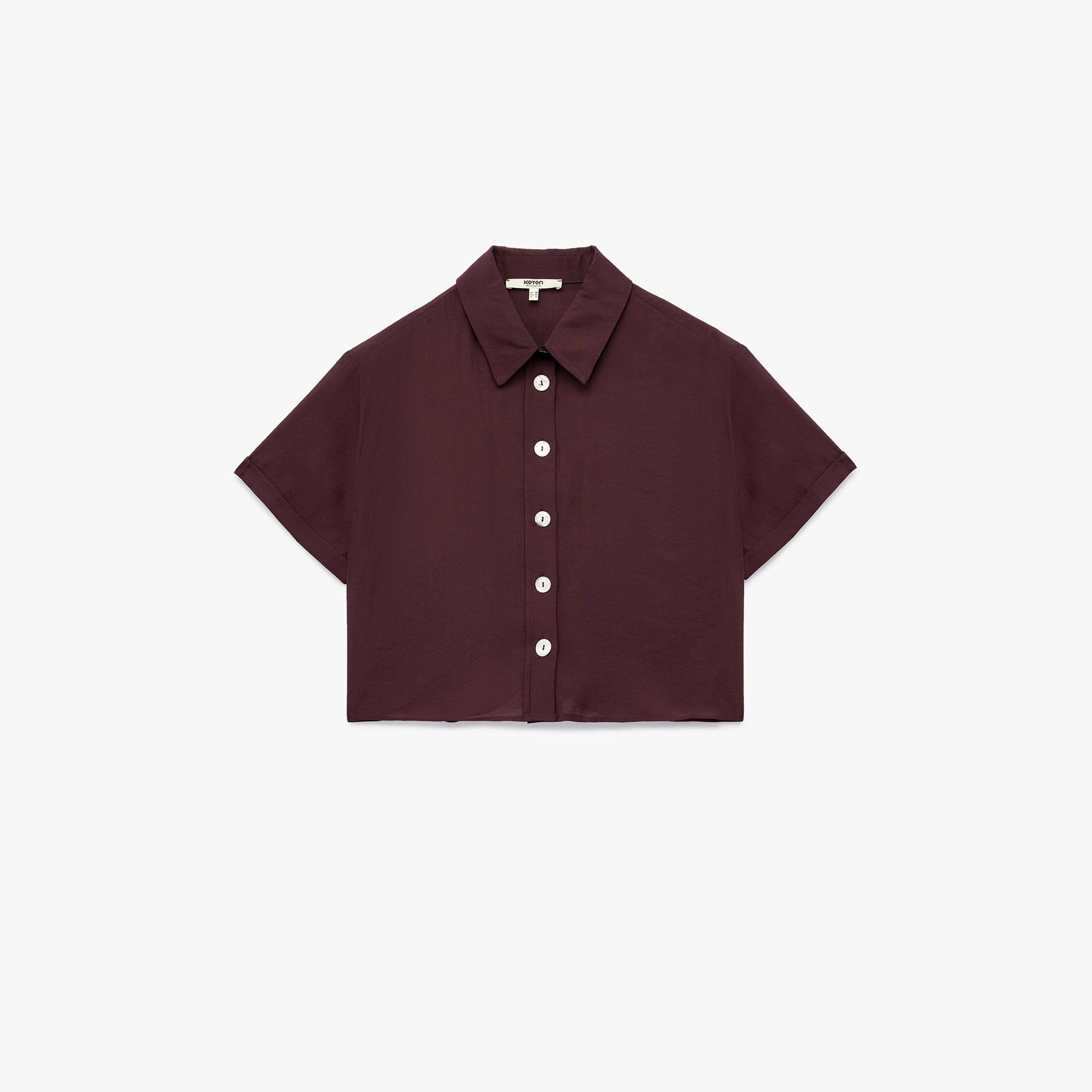KOTON Burgundy Spread Collar Women's Shirt-women-clothing-shirtsandblouses-shirts-image-4
