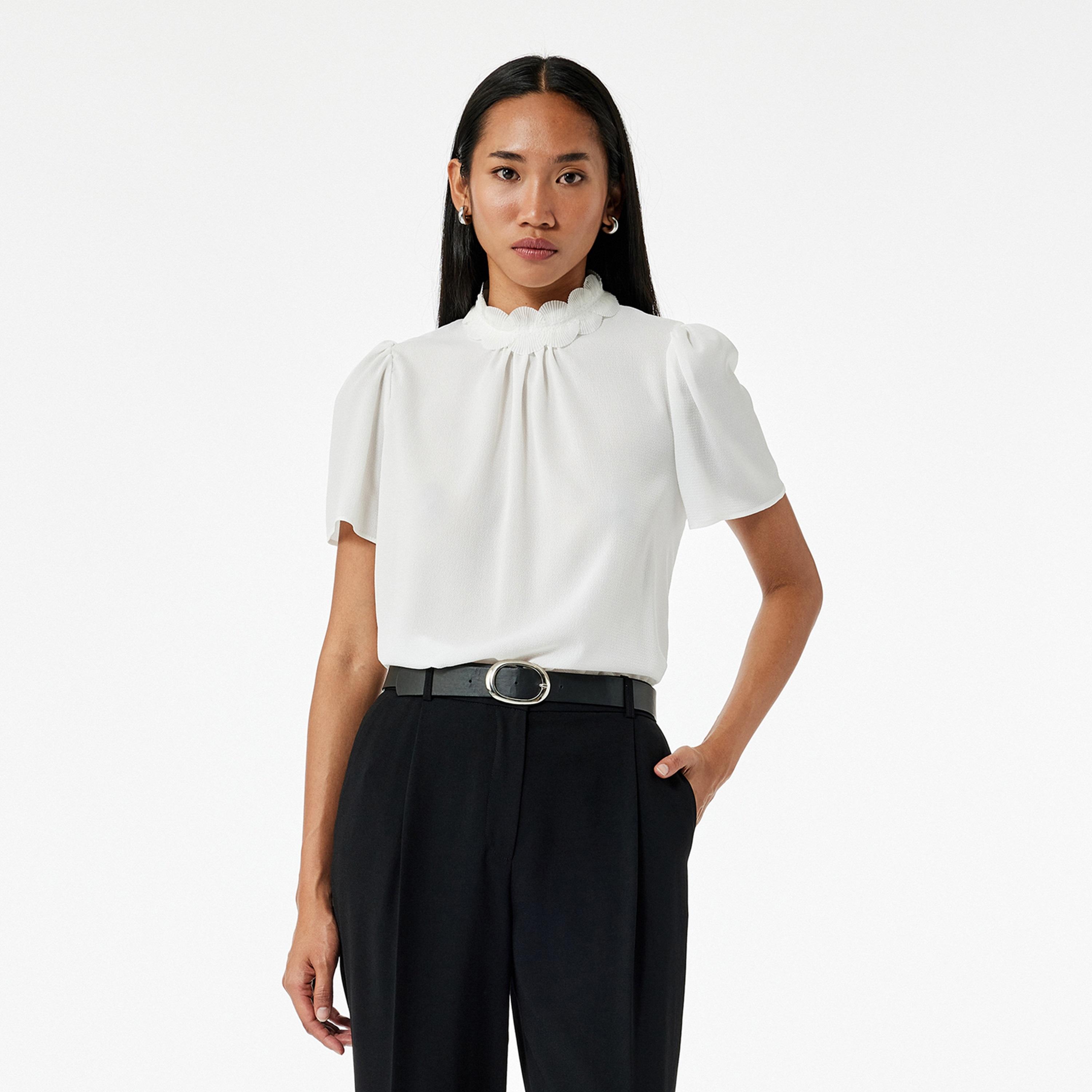 KOTON White High Neck Puff Sleeves Women's Top-women-clothing-shirtsandblouses-blouses-image-1