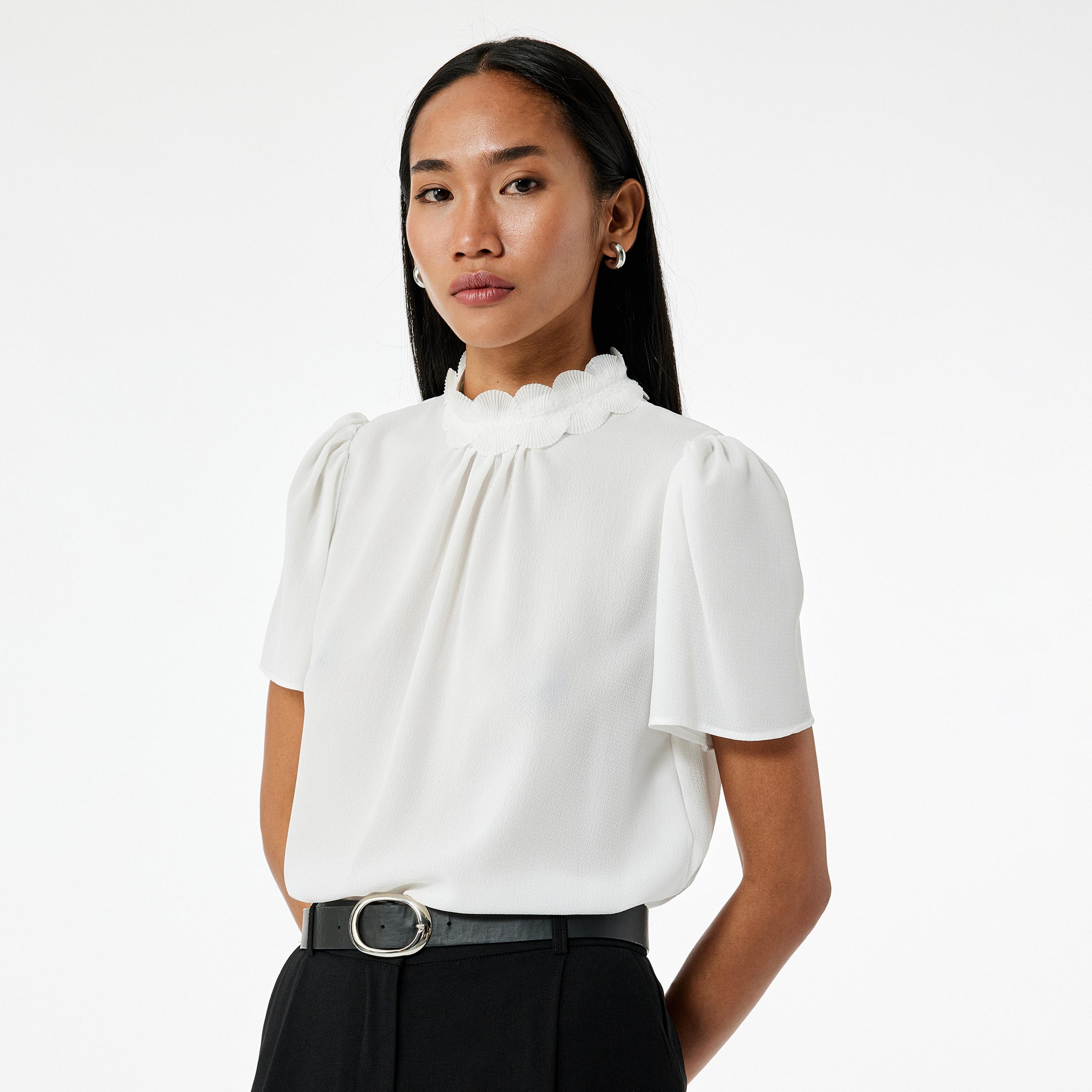 KOTON White High Neck Puff Sleeves Women's Top-women-clothing-shirtsandblouses-blouses-image-3