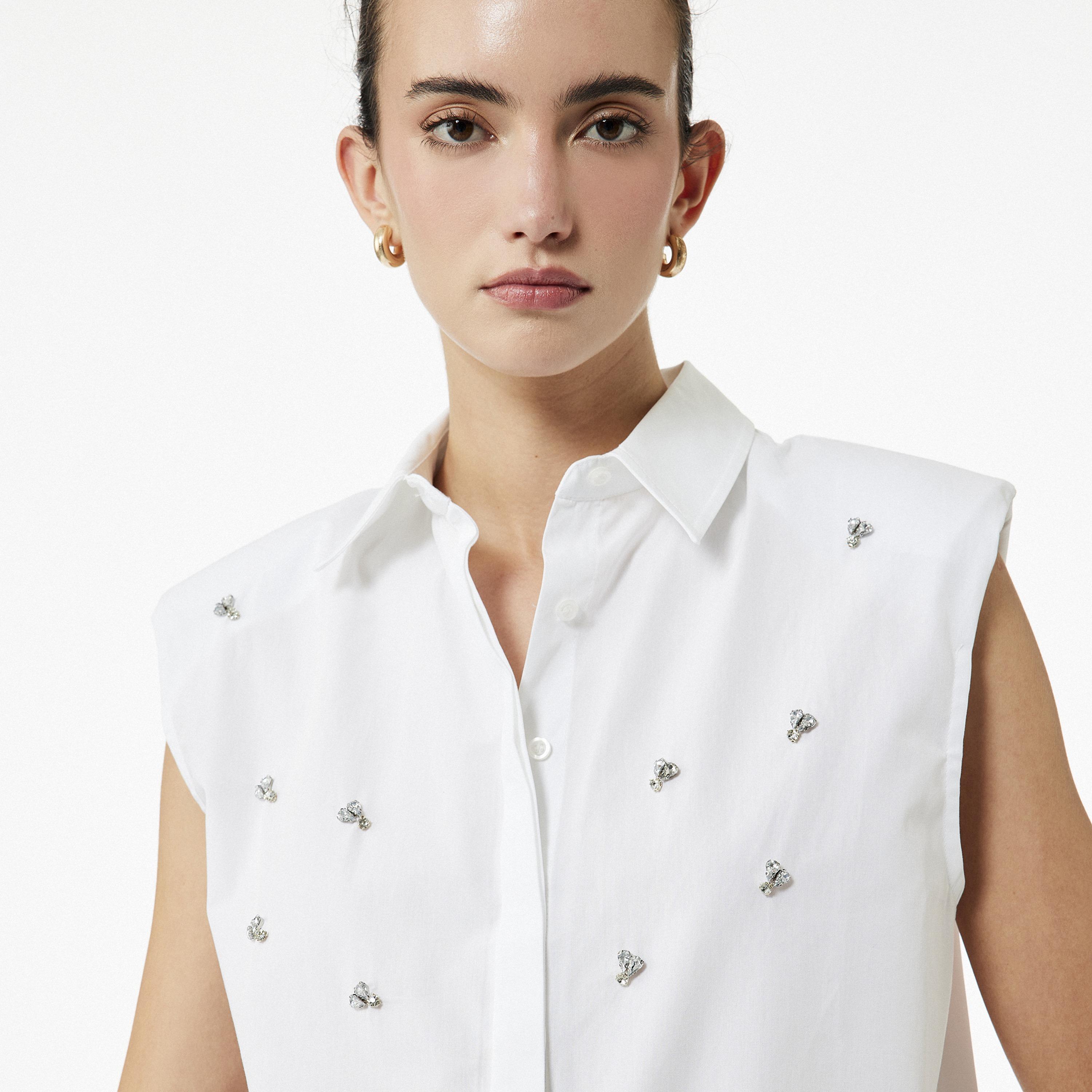 KOTON White Crystal Detailed Cotton Spread Collar Women's Top-women-clothing-shirtsandblouses-blouses-image-3