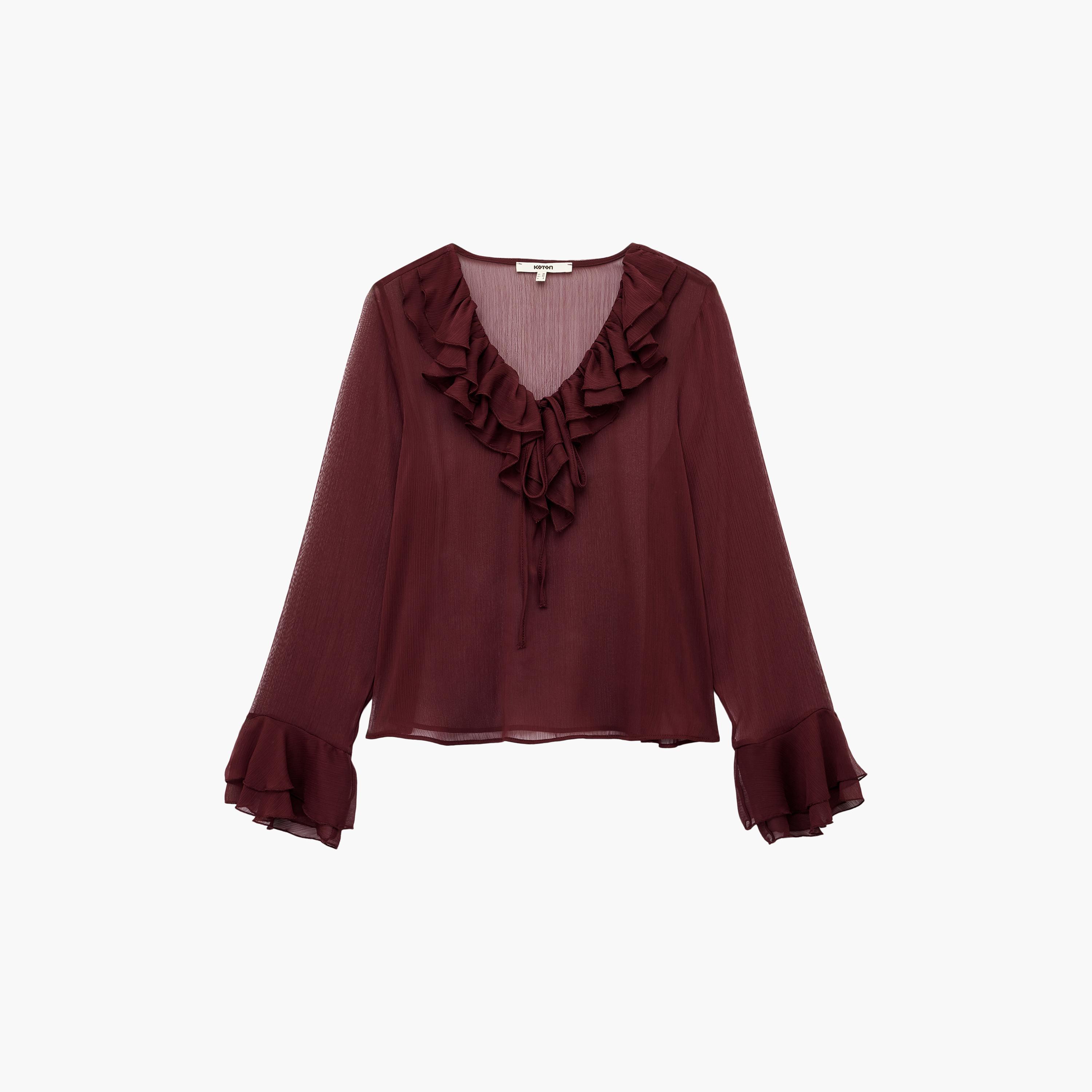 KOTON Red Ruffled Neck Women's Top-women-clothing-shirtsandblouses-blouses-image-4