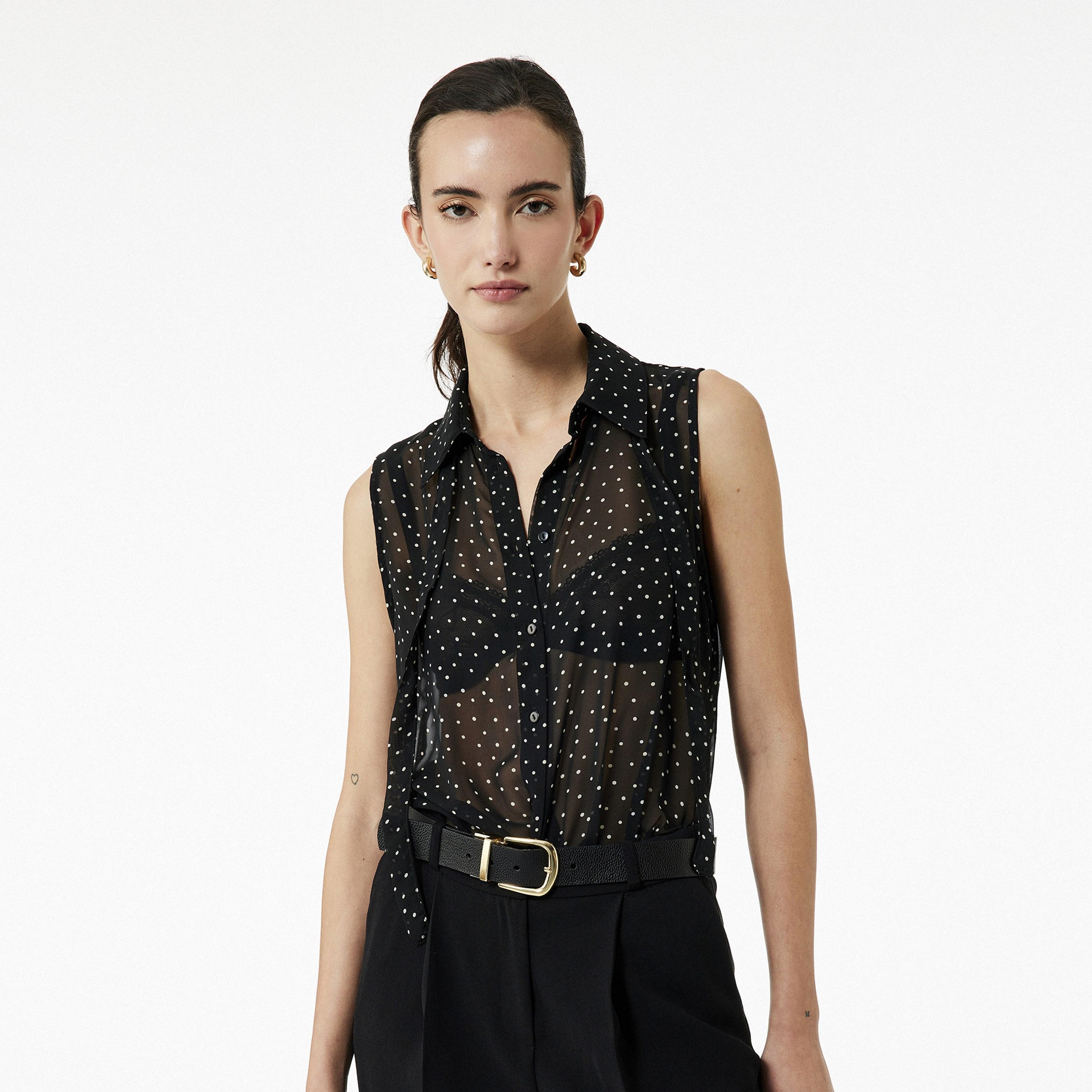 KOTON Black Polka Dot Spread Collar Women's Top-women-clothing-shirtsandblouses-blouses-image-1