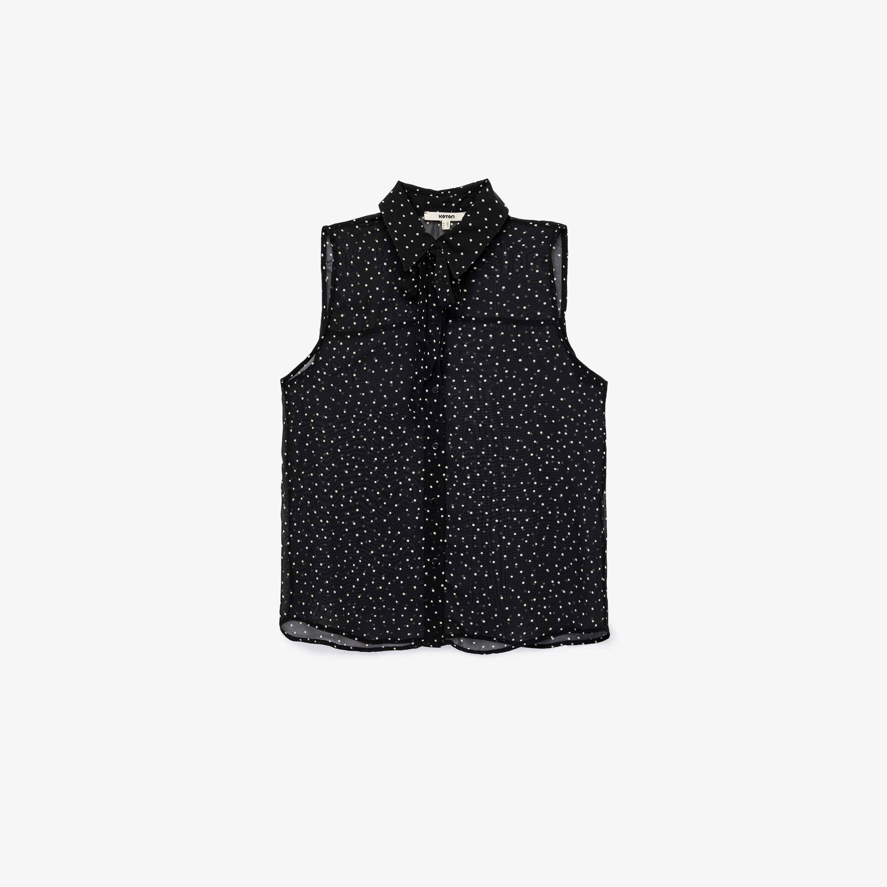 KOTON Black Polka Dot Spread Collar Women's Top-women-clothing-shirtsandblouses-blouses-image-3