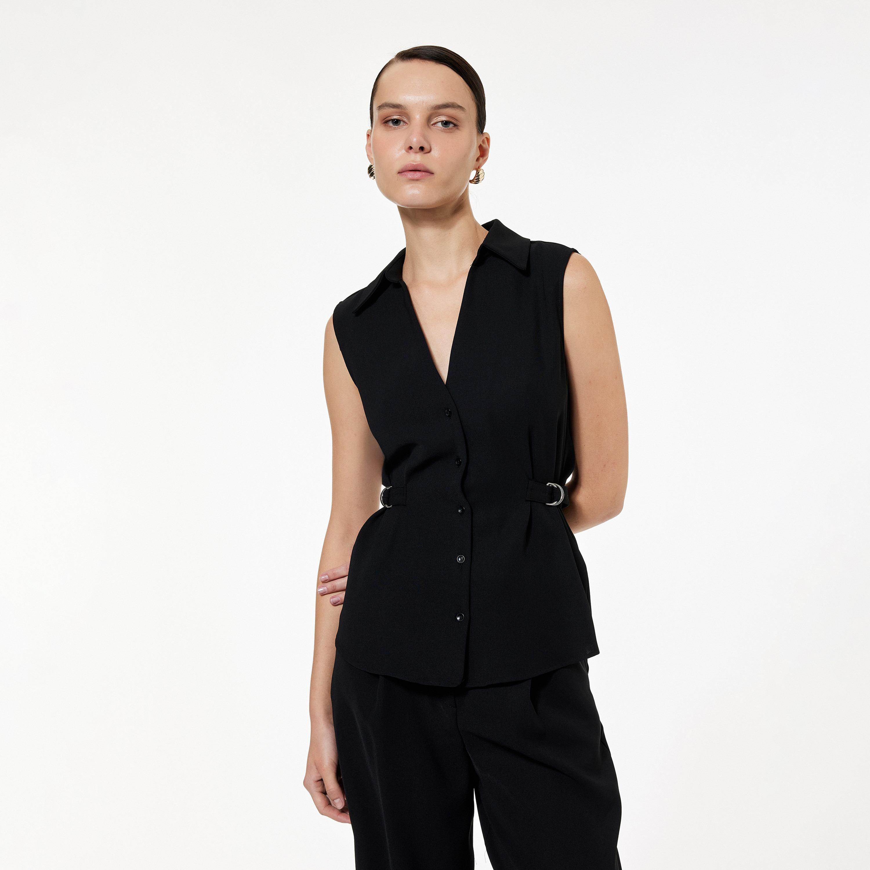 KOTON Black Spread Collar Women's Top-women-clothing-shirtsandblouses-blouses-image-1
