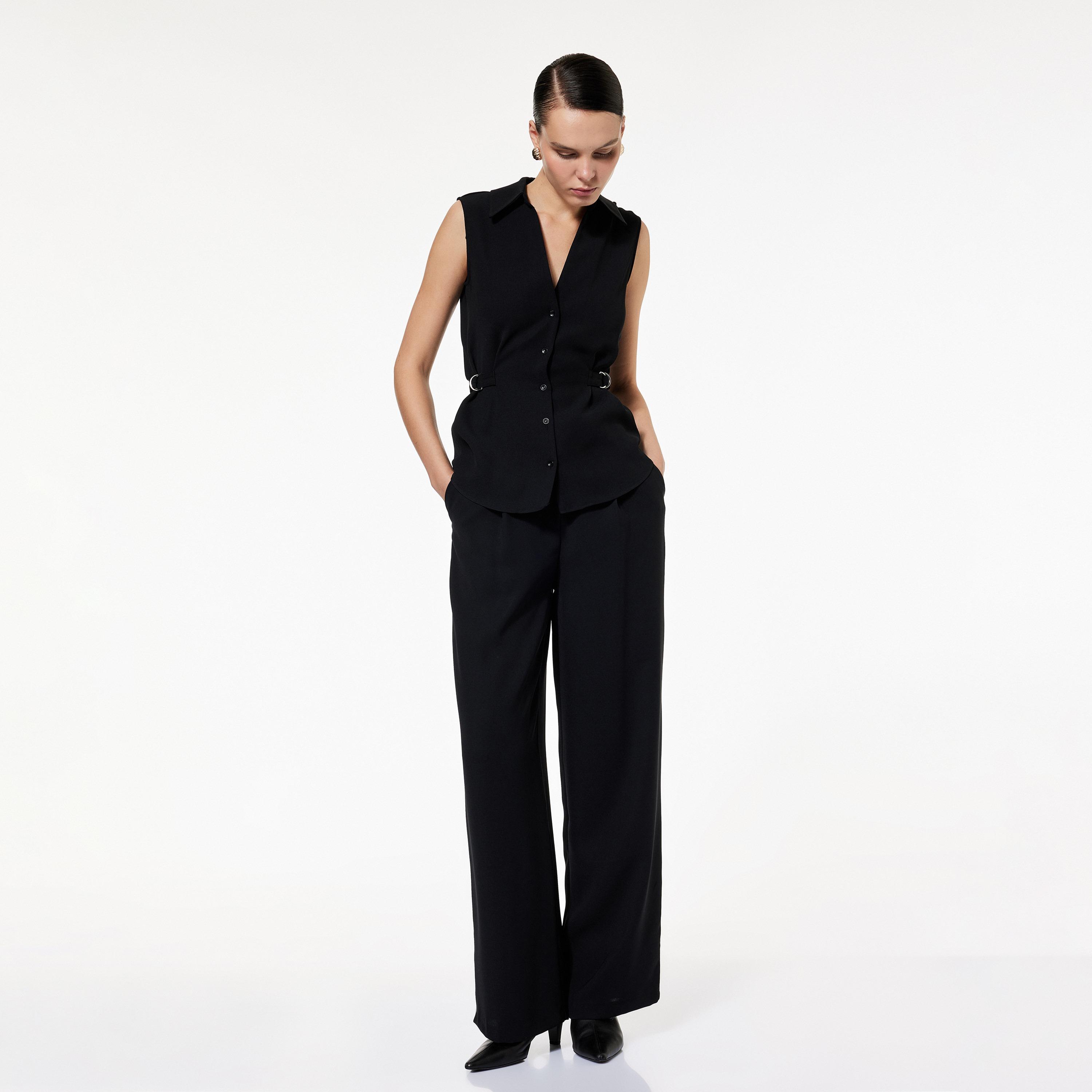 KOTON Black Spread Collar Women's Top-women-clothing-shirtsandblouses-blouses-image-2