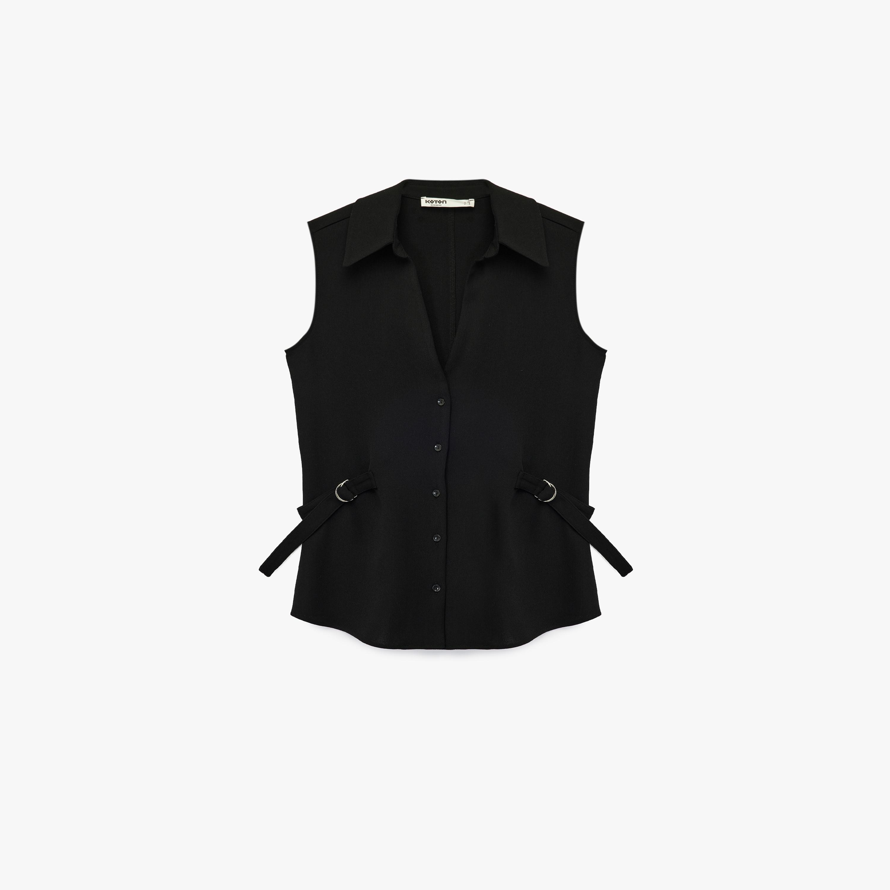 KOTON Black Spread Collar Women's Top-women-clothing-shirtsandblouses-blouses-image-4