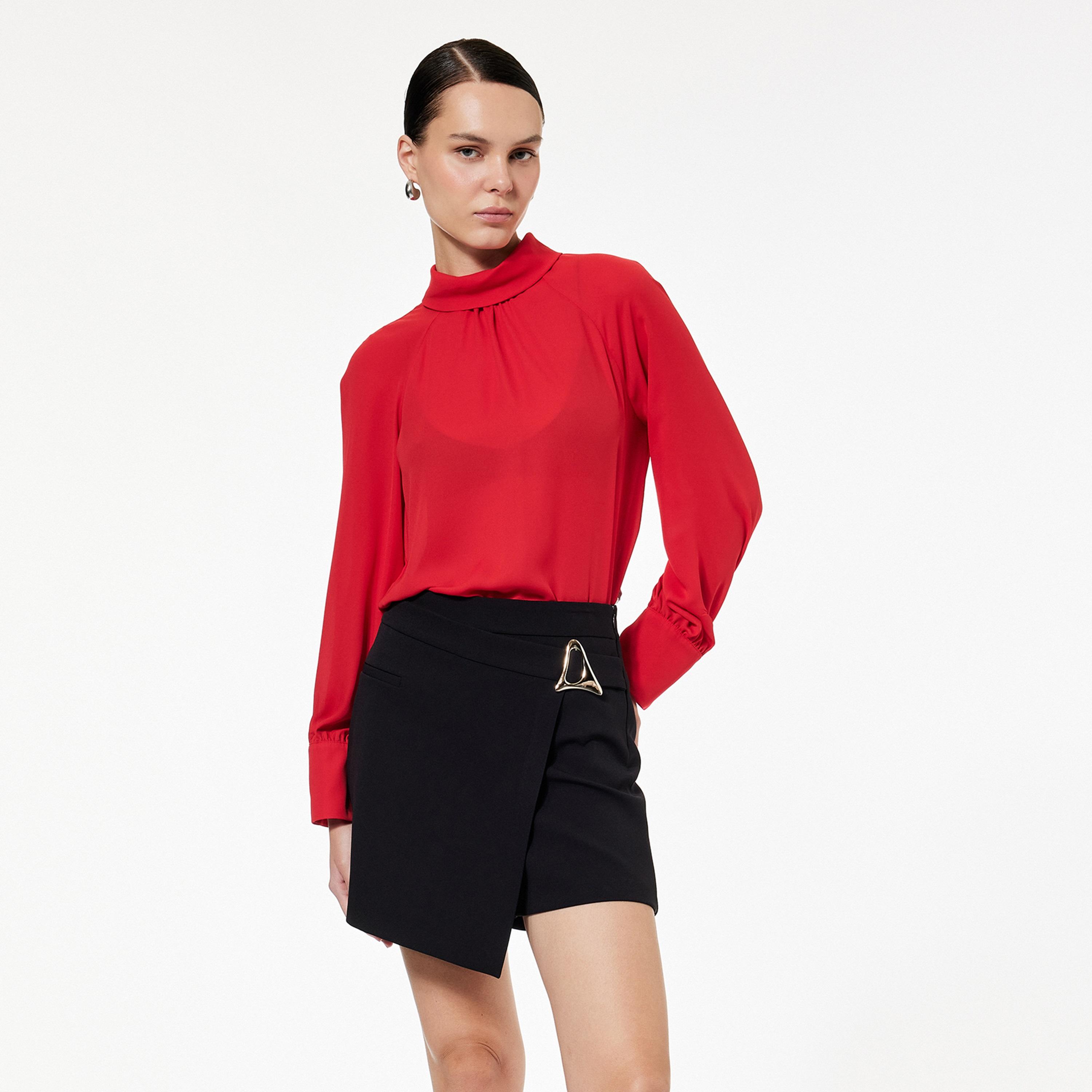 KOTON Red High Neck Cuffed Sleeves Women's Top-women-clothing-shirtsandblouses-blouses-image-1