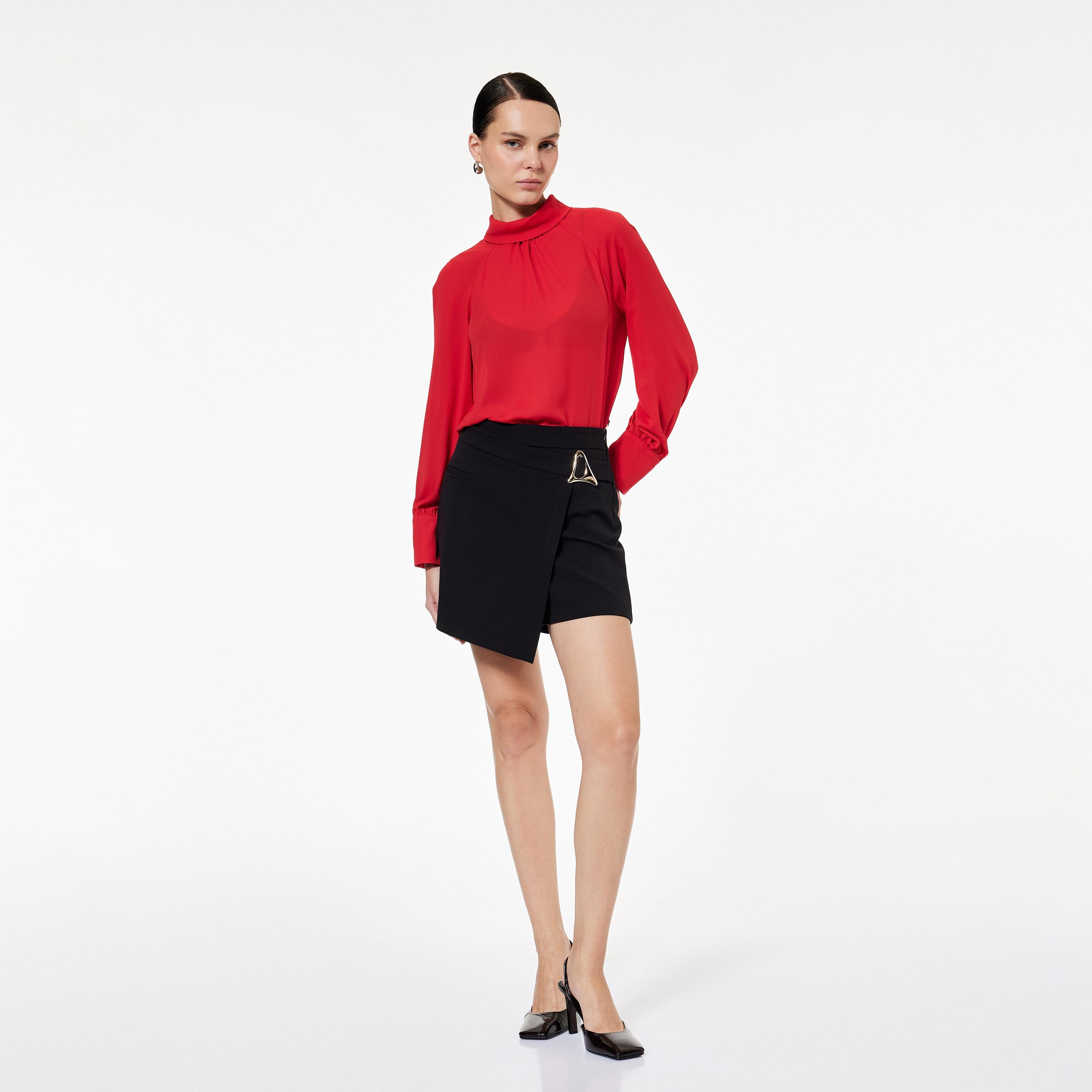 KOTON Red High Neck Cuffed Sleeves Women's Top-women-clothing-shirtsandblouses-blouses-image-2