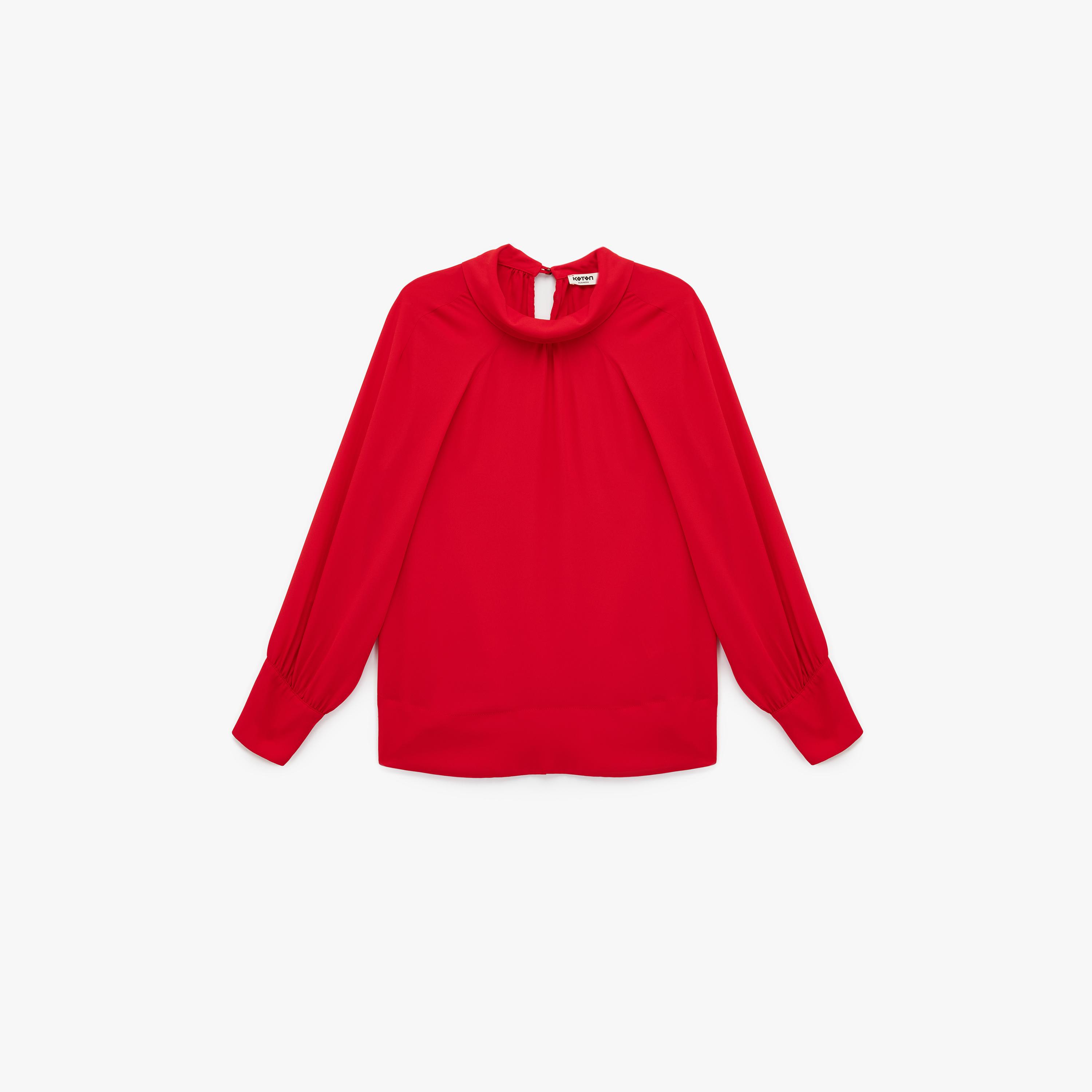 KOTON Red High Neck Cuffed Sleeves Women's Top-women-clothing-shirtsandblouses-blouses-image-4