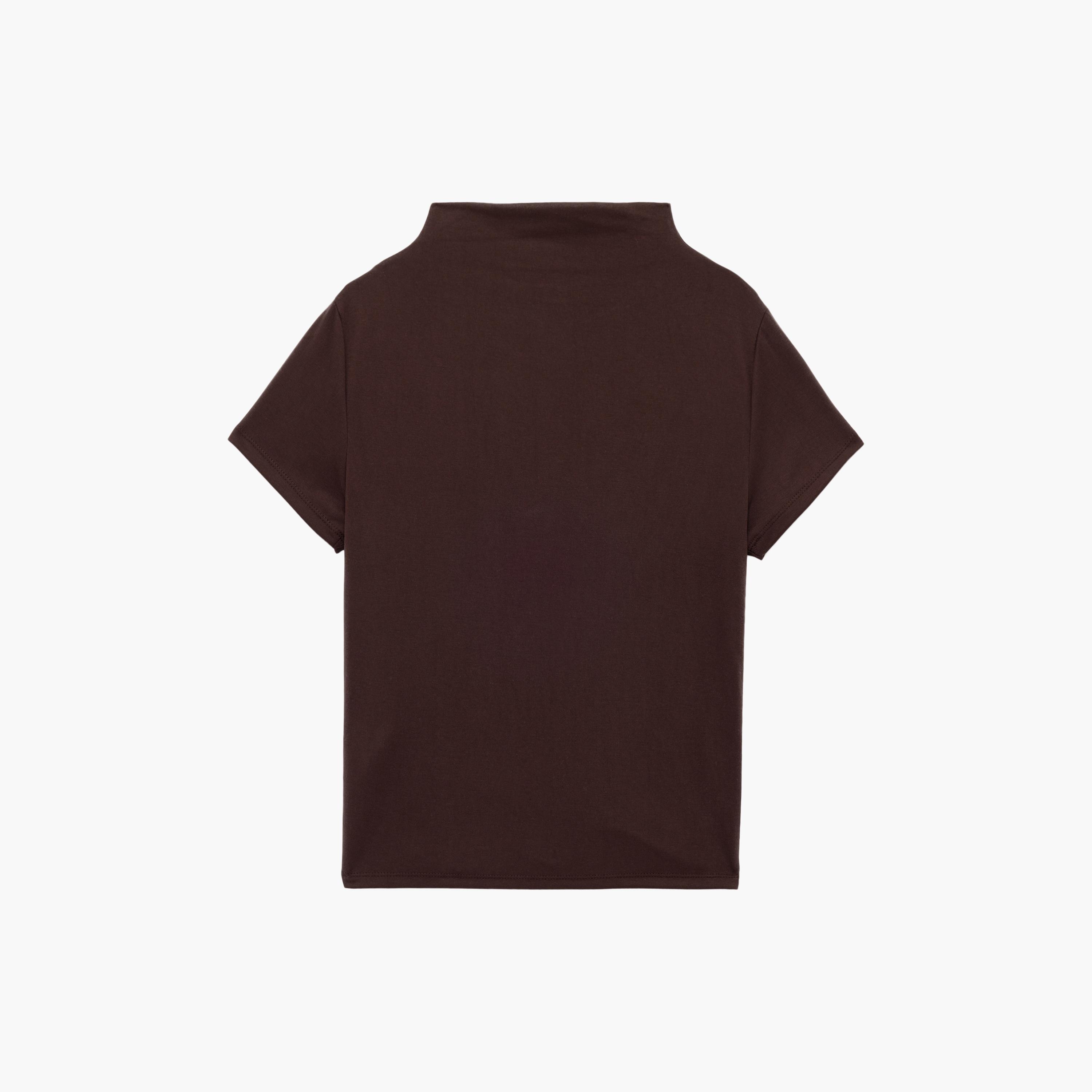 بلوزة نسائية بنية اللون برقبة دائرية مكشكشة من كوتون-women-clothing-shirtsandblouses-blouses-image-4