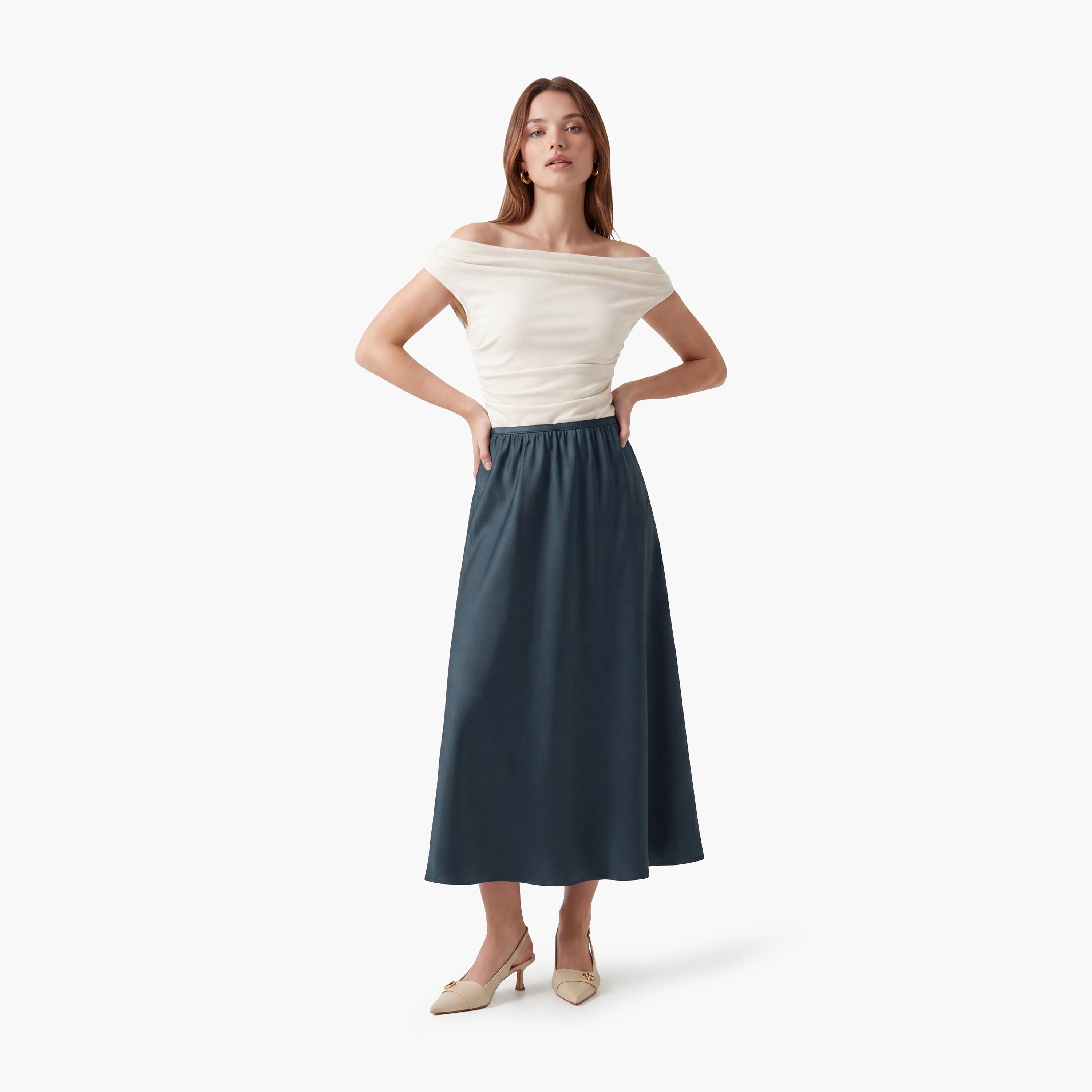 KOTON Satin Skater Women's Skirt-women-clothing-bottoms-skirts-image-12