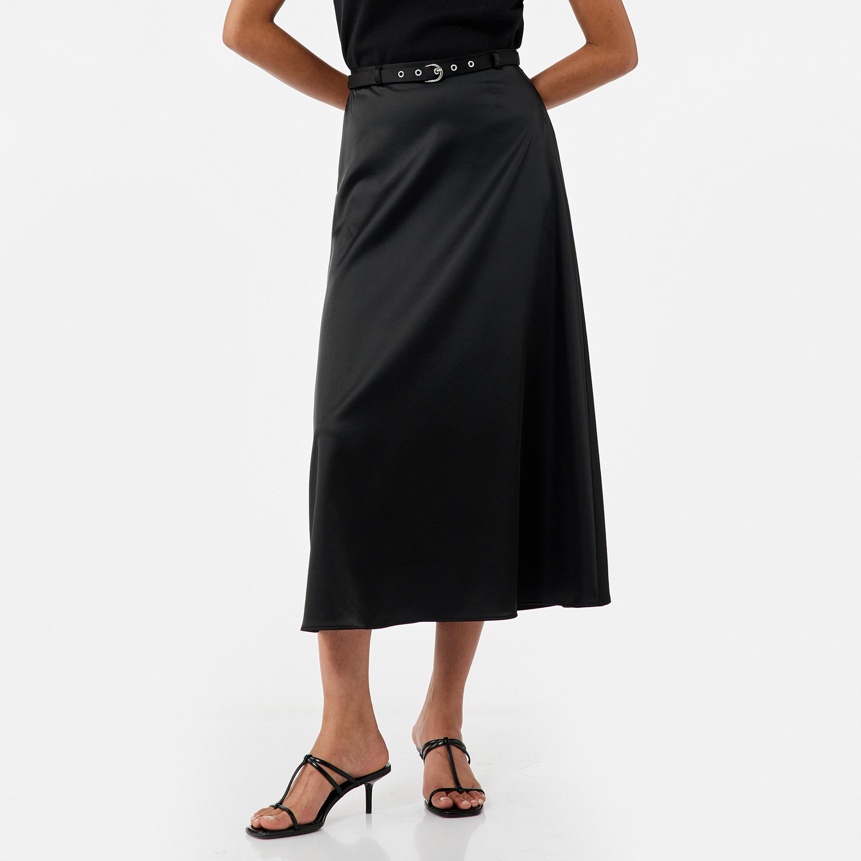 KOTON Black Satin A-Line Women's Skirt-women-clothing-bottoms-skirts-image-1