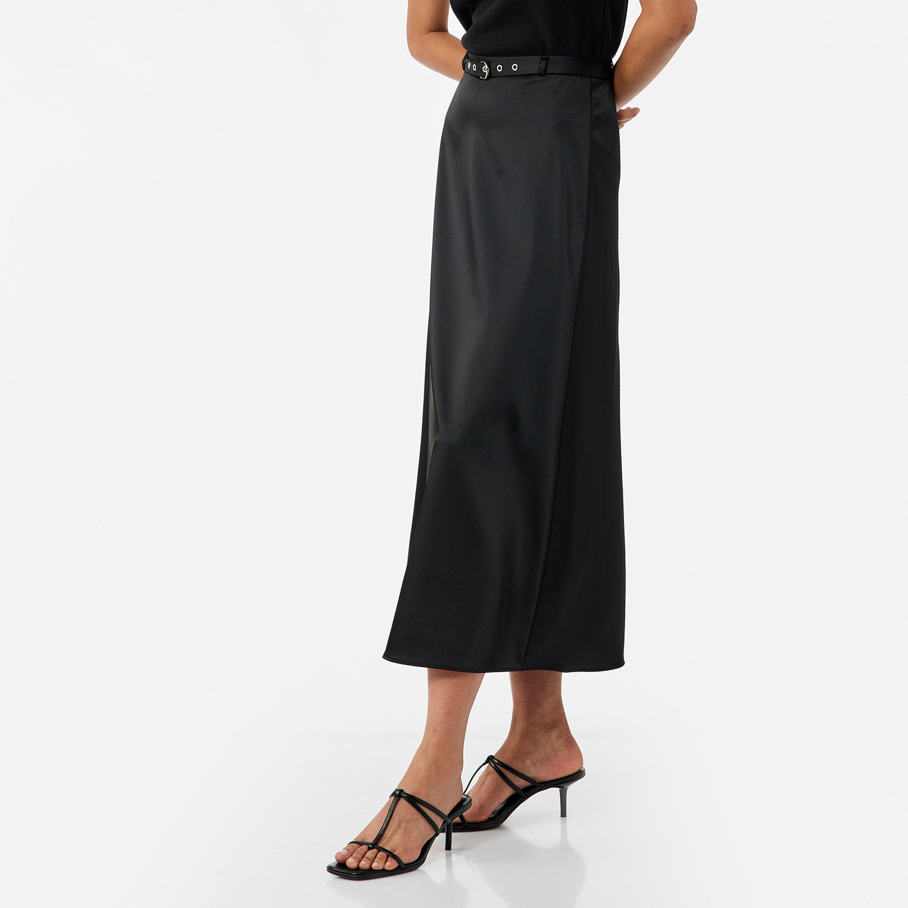 KOTON Black Satin A-Line Women's Skirt-women-clothing-bottoms-skirts-image-3