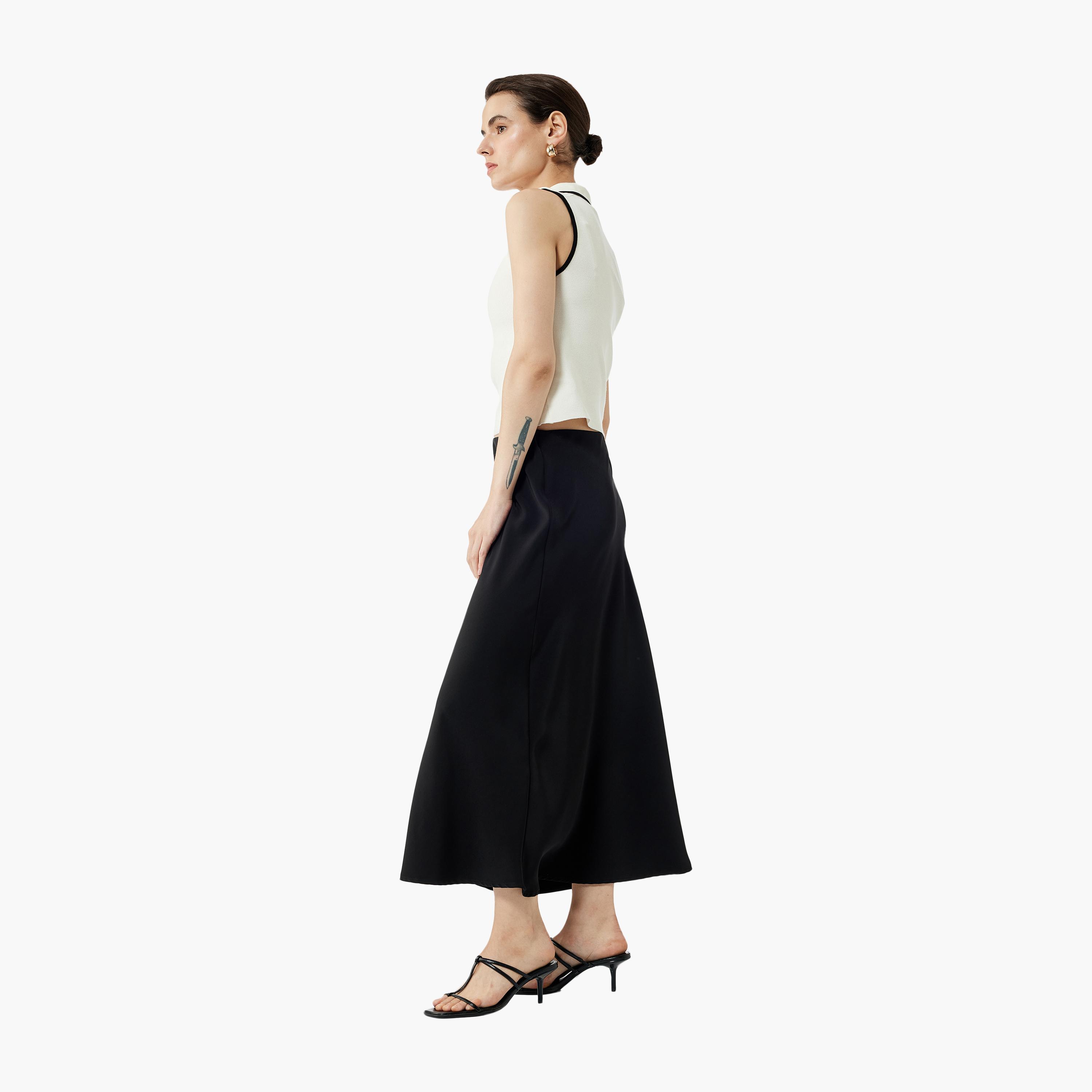 KOTON Black Midi Women's Skirt-women-clothing-bottoms-skirts-image-2