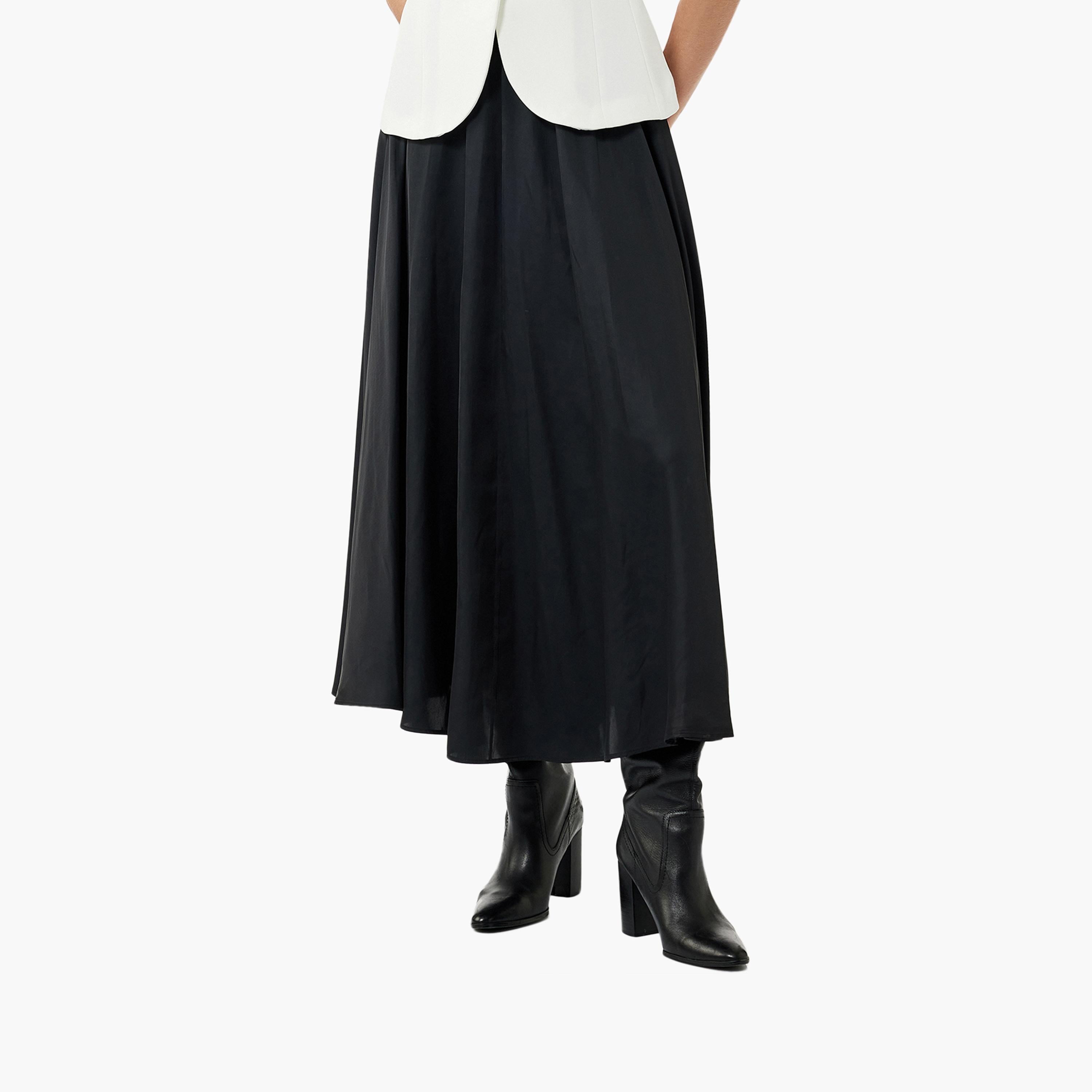KOTON Black Elasticated Waist Midi Women's Flared Skirt-women-clothing-bottoms-skirts-image-1