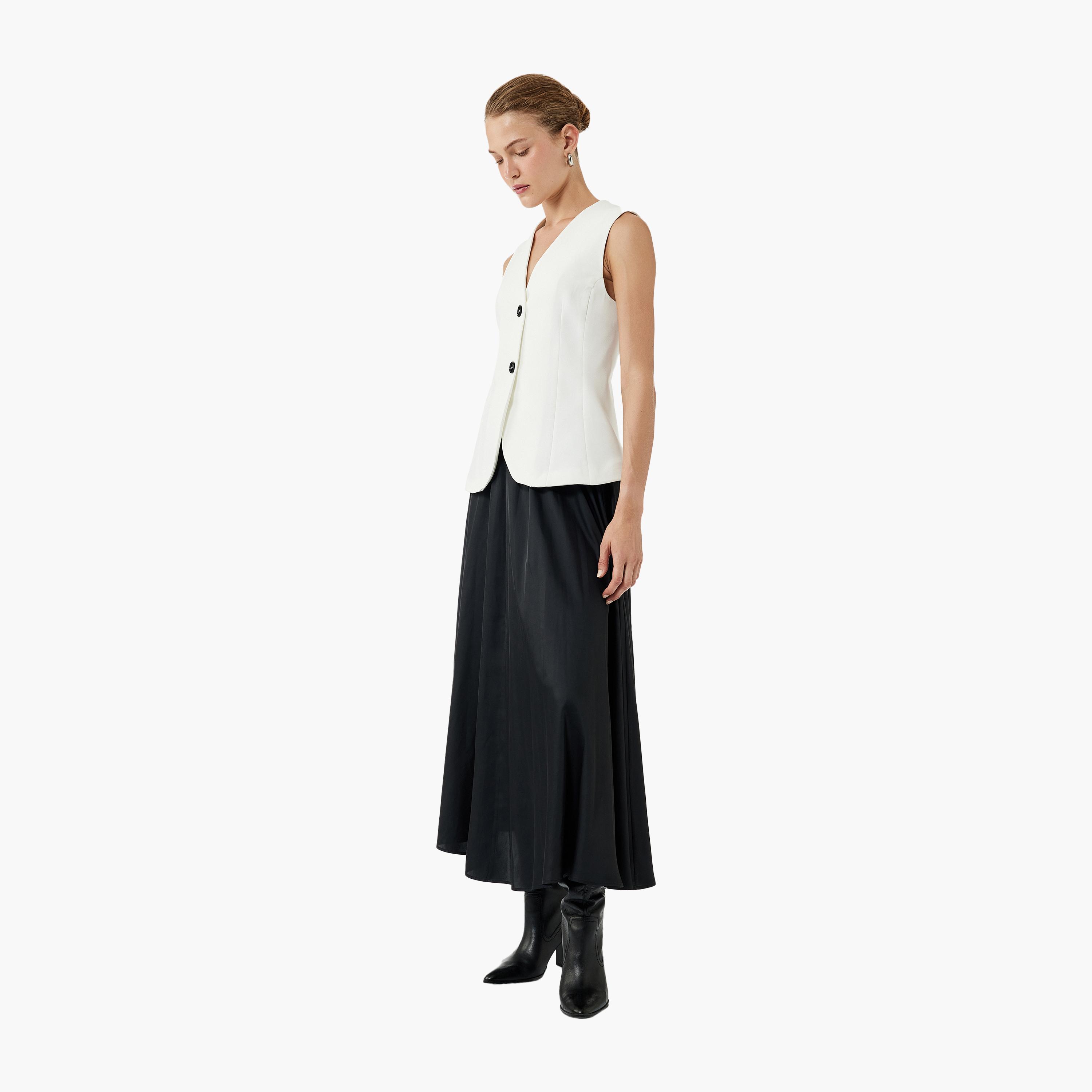 KOTON Black Elasticated Waist Midi Women's Flared Skirt-women-clothing-bottoms-skirts-image-2