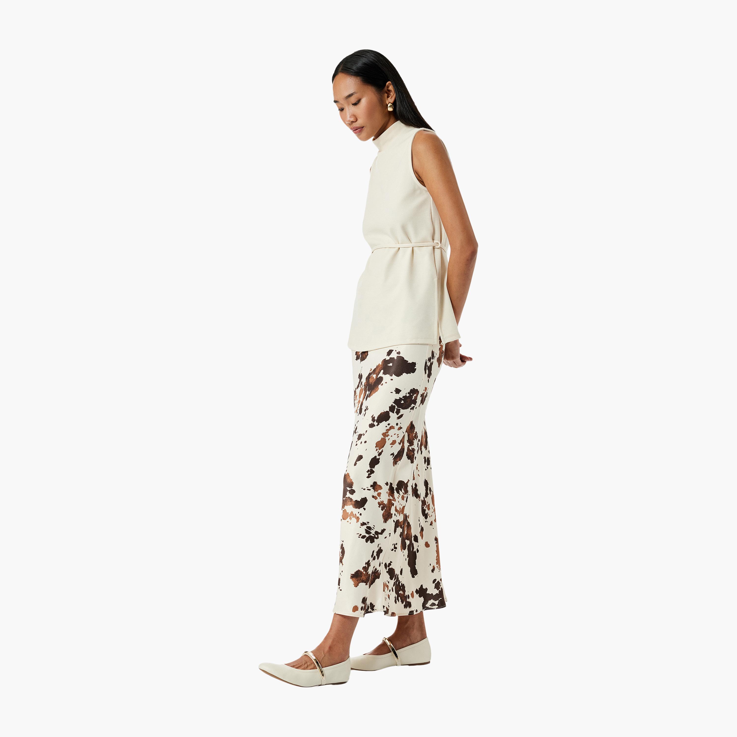 KOTON Beige Abstract Print Midi Women's Skirt-women-clothing-bottoms-skirts-image-2