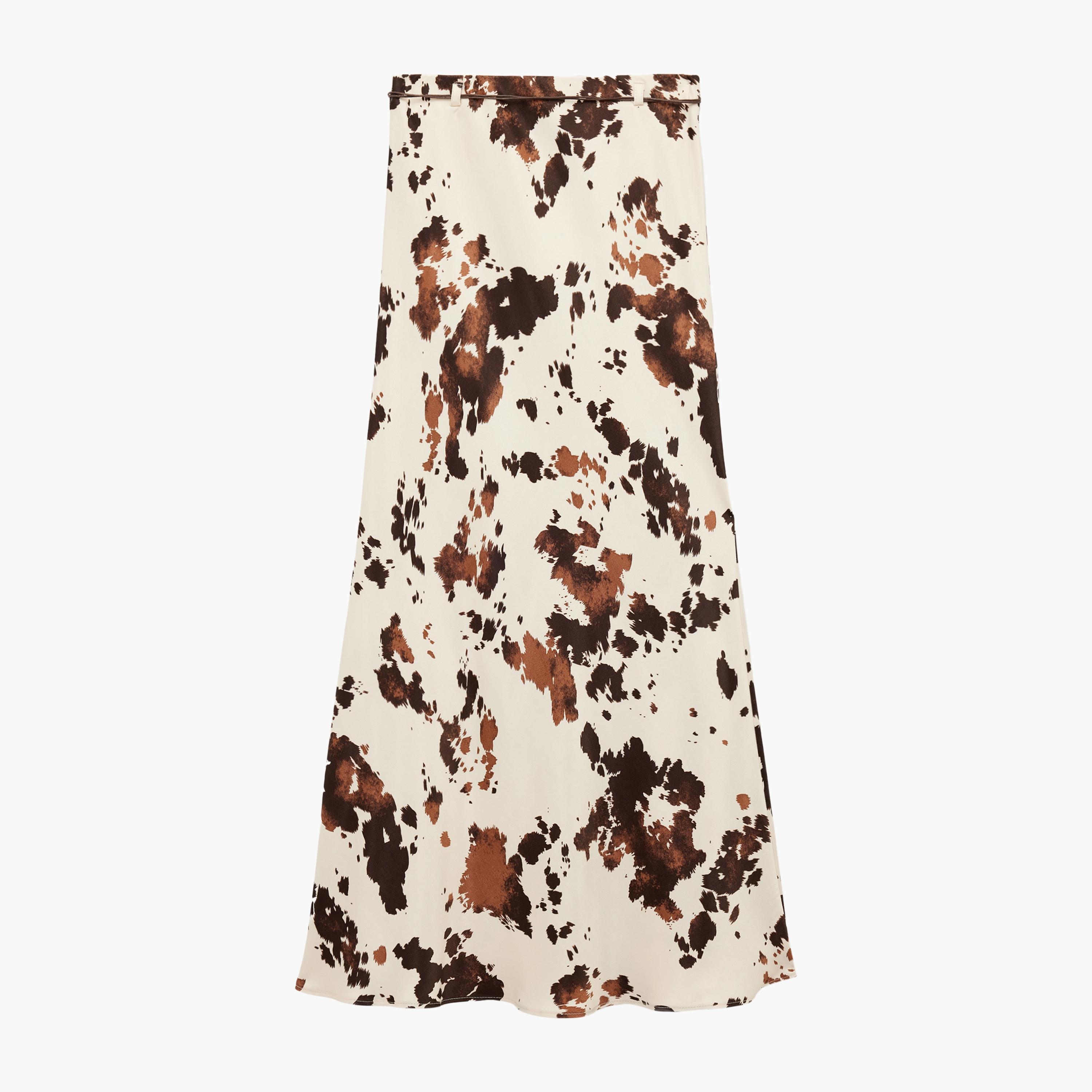 KOTON Beige Abstract Print Midi Women's Skirt-women-clothing-bottoms-skirts-image-4