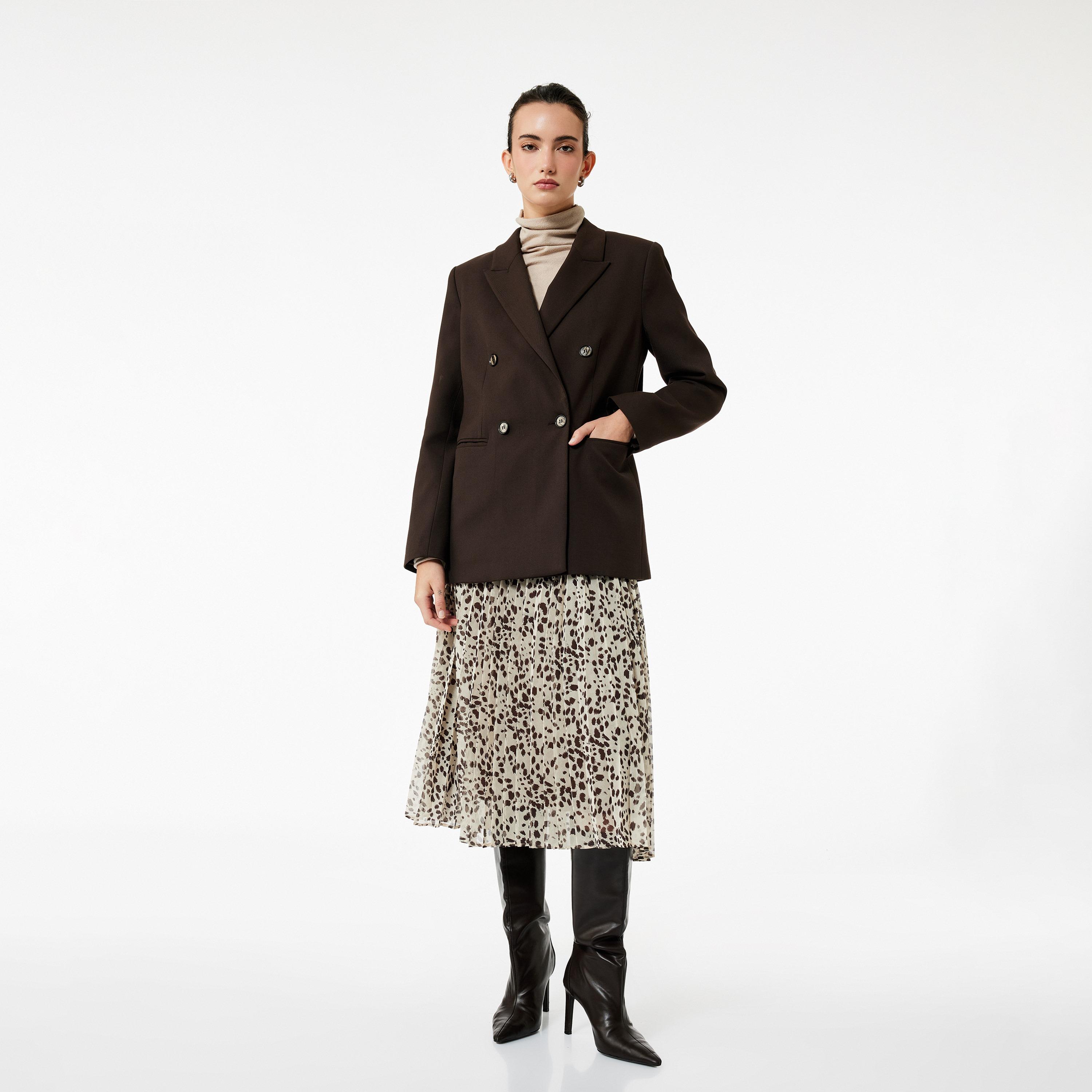 KOTON Beige Dalmatian Print Chiffon Pleated Women's Skirt-women-clothing-bottoms-skirts-image-2