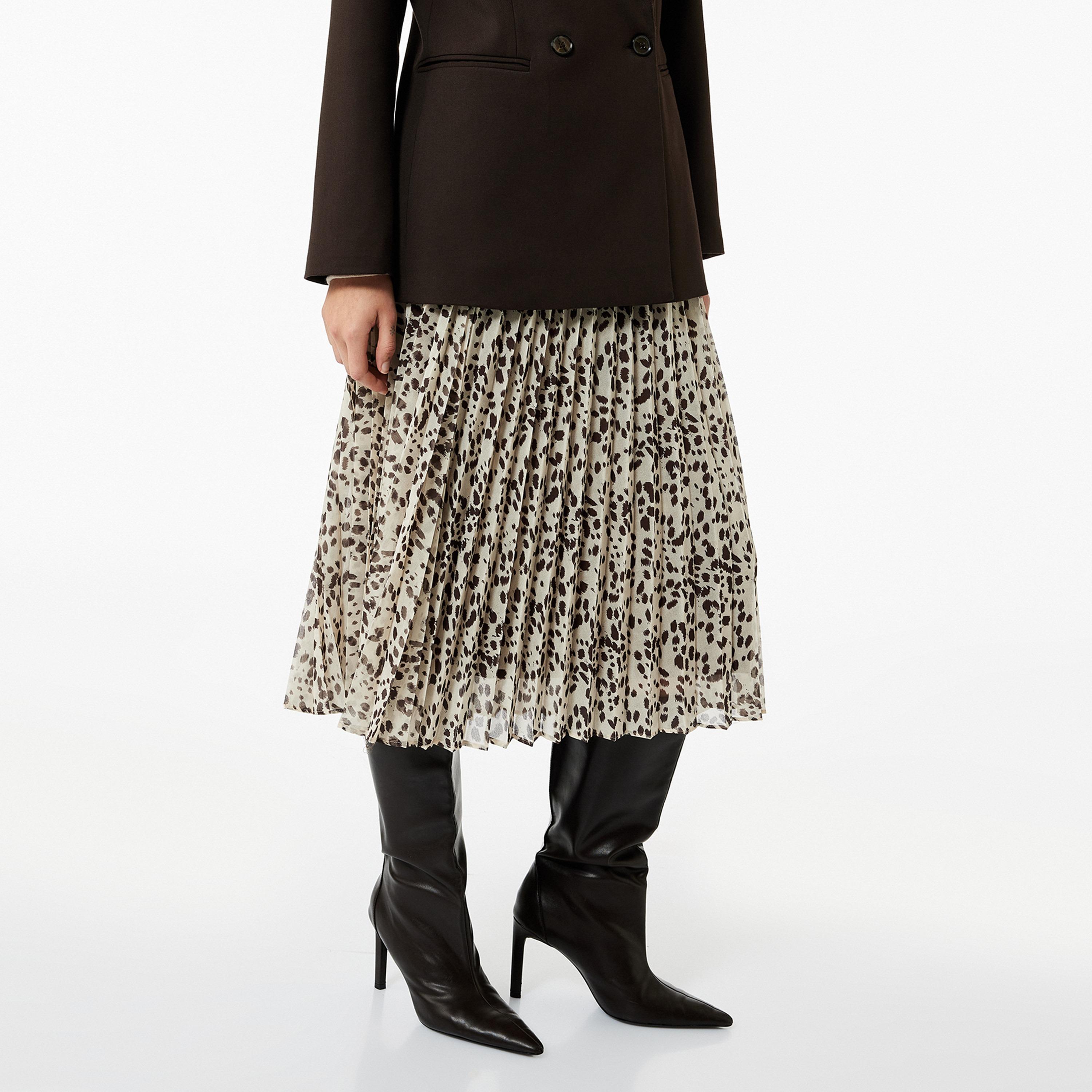 KOTON Beige Dalmatian Print Chiffon Pleated Women's Skirt-women-clothing-bottoms-skirts-image-3