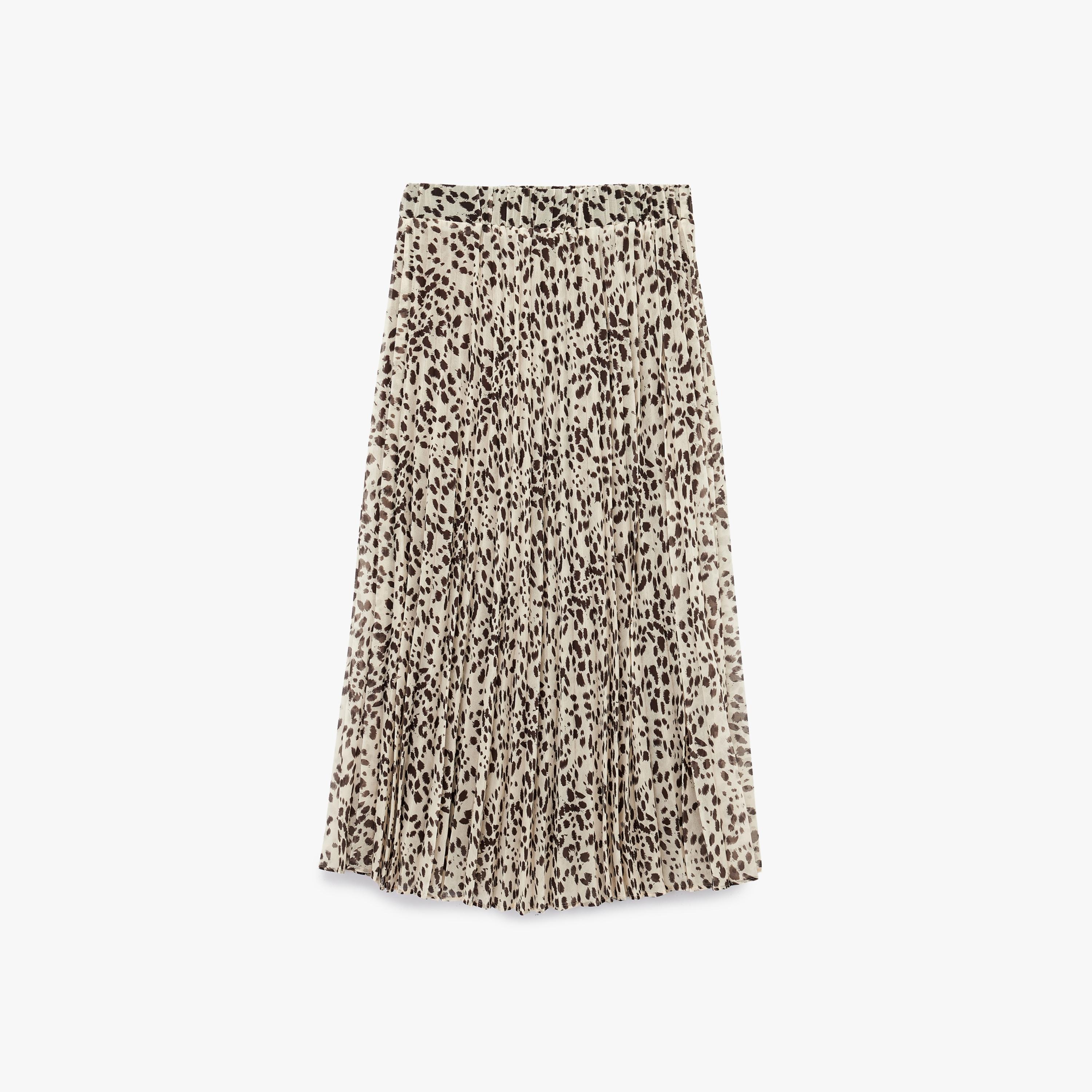 KOTON Beige Dalmatian Print Chiffon Pleated Women's Skirt-women-clothing-bottoms-skirts-image-5
