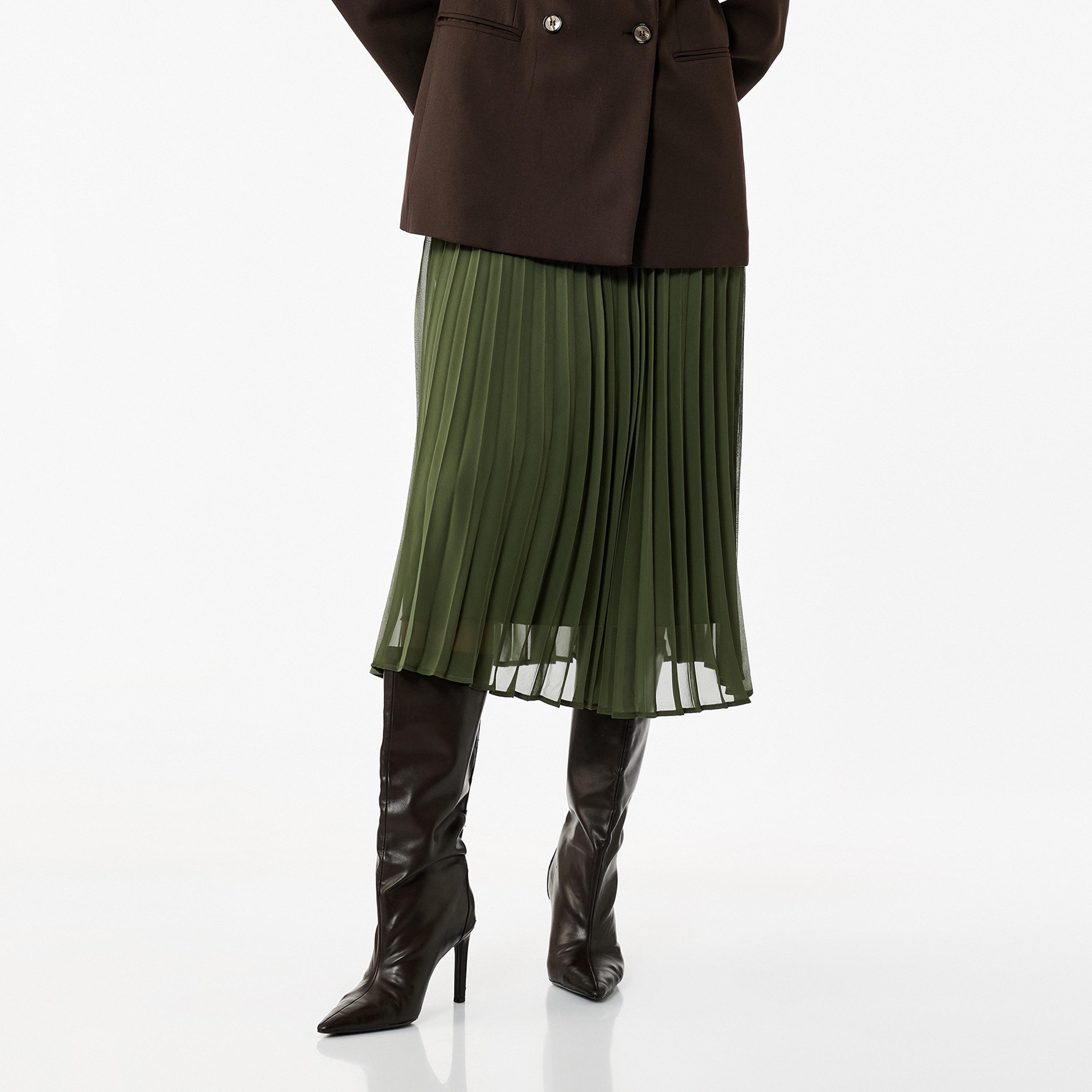 تنورة شيفون بكسرات بلون أخضر من كوتون-women-clothing-bottoms-skirts-image-1