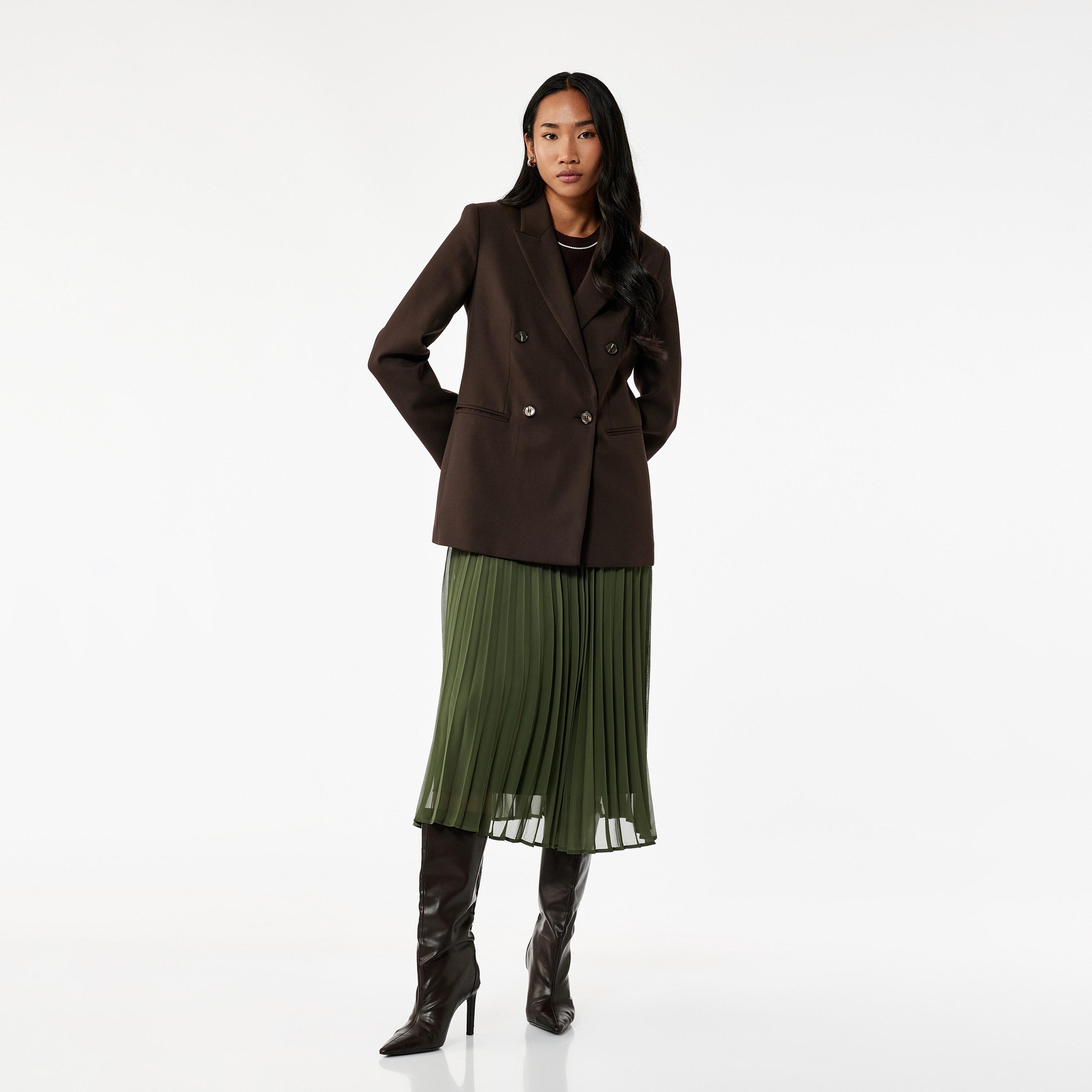 تنورة شيفون بكسرات بلون أخضر من كوتون-women-clothing-bottoms-skirts-image-2