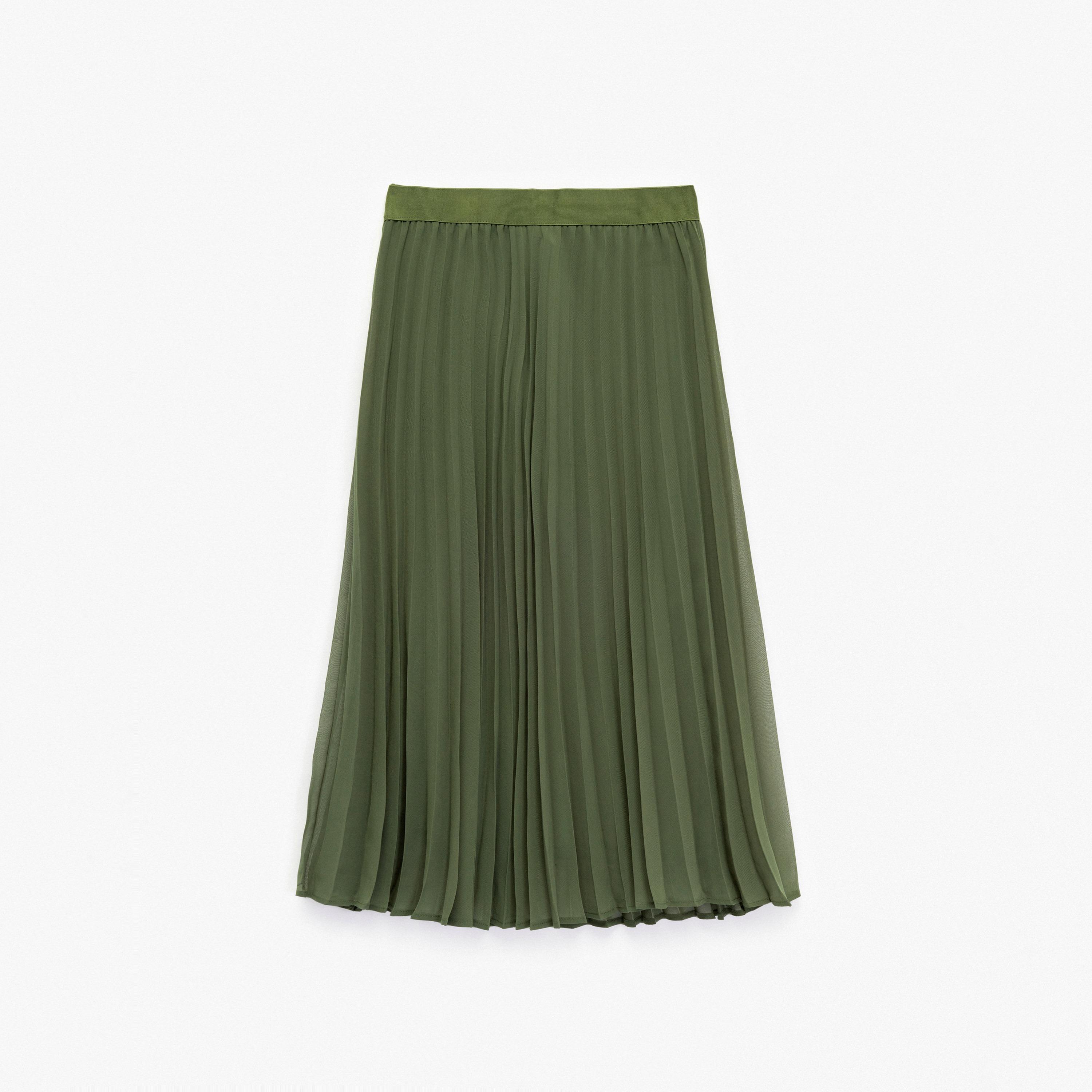 تنورة شيفون بكسرات بلون أخضر من كوتون-women-clothing-bottoms-skirts-image-5