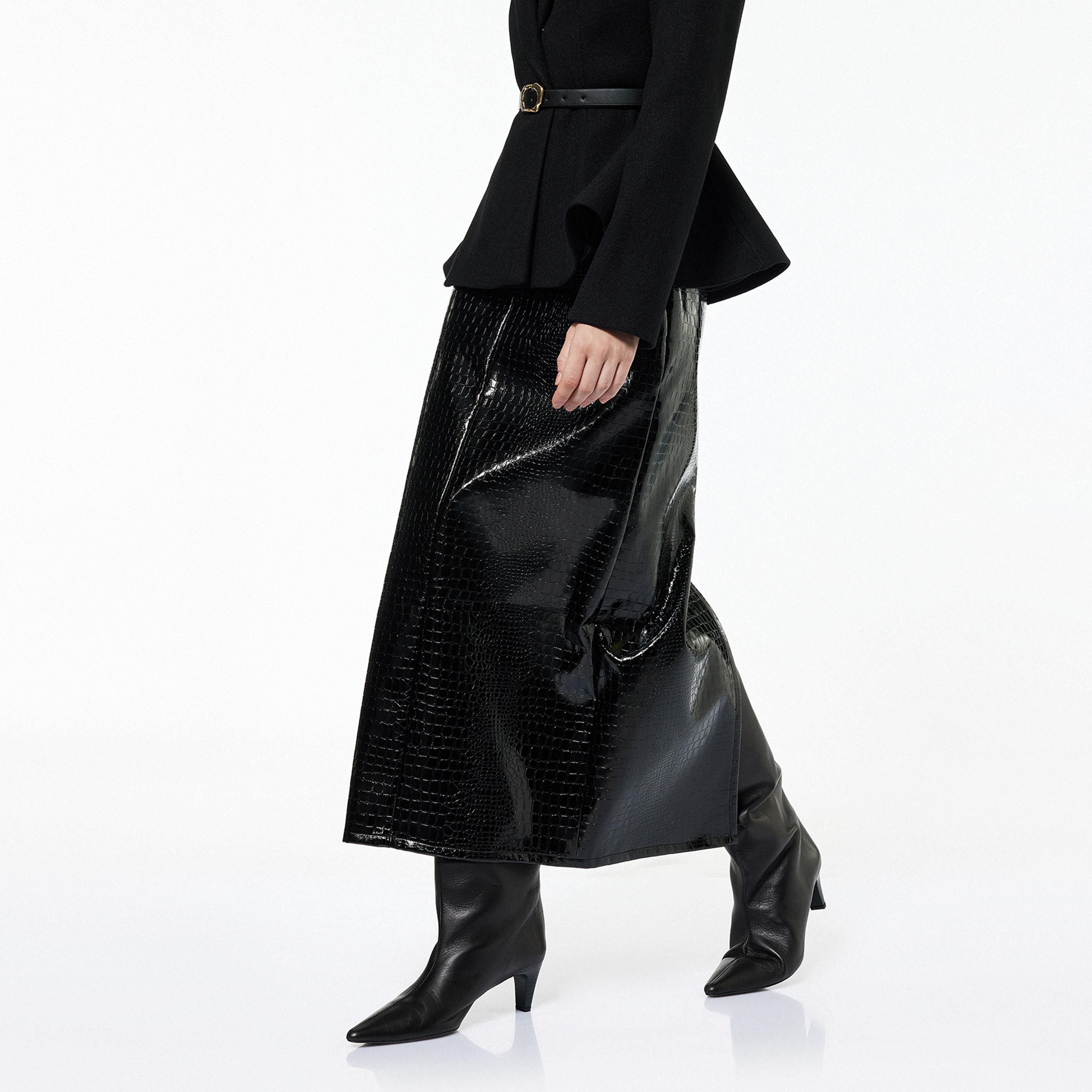 KOTON Black Croc-Textured Pencil Women's Skirt-women-clothing-bottoms-skirts-image-3