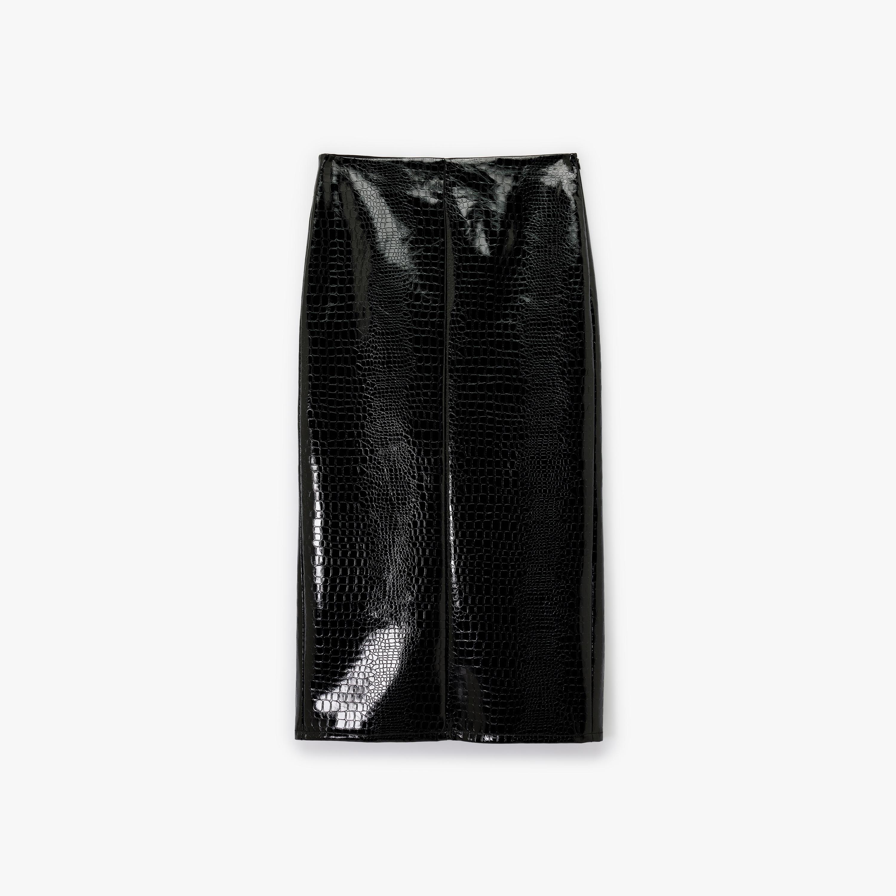 KOTON Black Croc-Textured Pencil Women's Skirt-women-clothing-bottoms-skirts-image-4