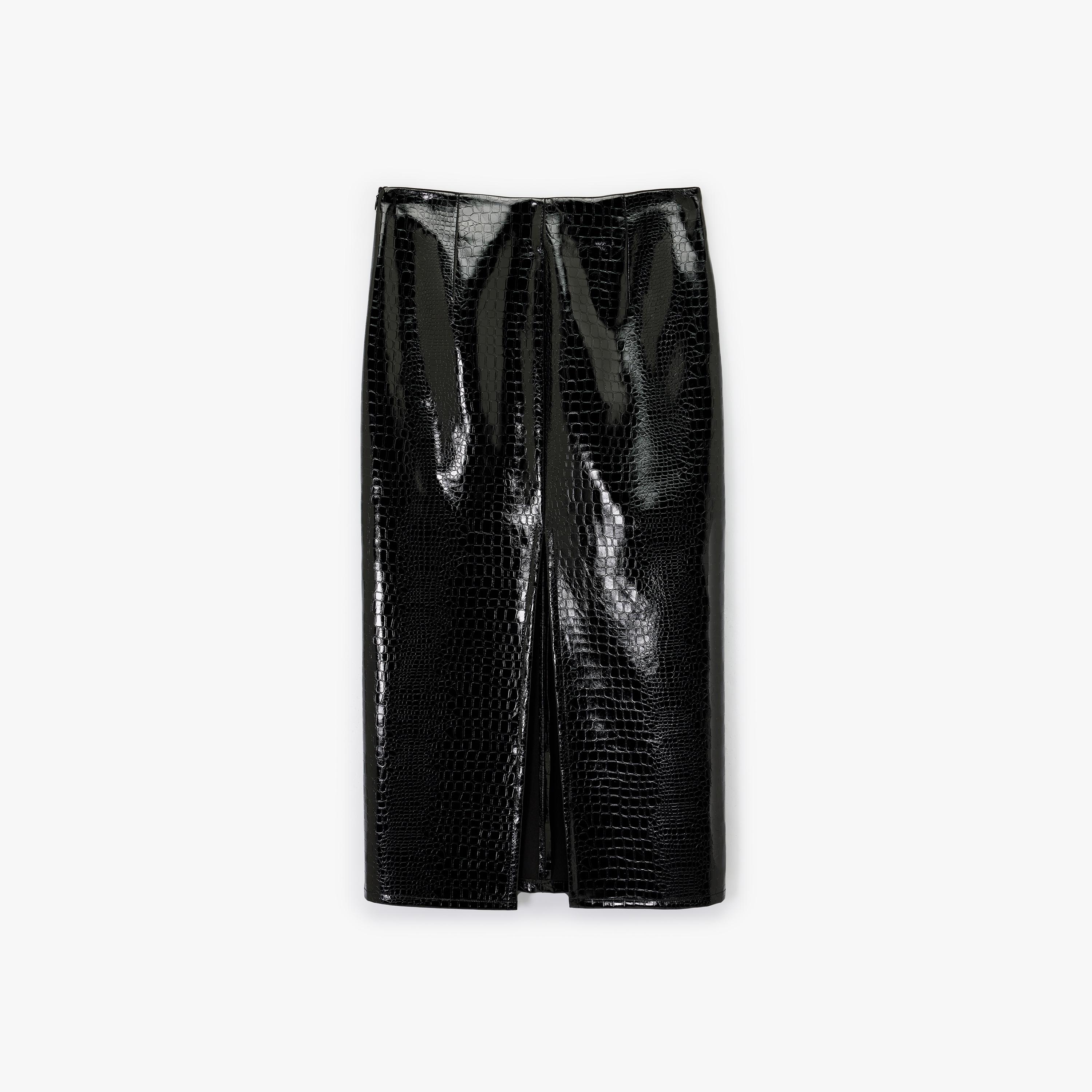 KOTON Black Croc-Textured Pencil Women's Skirt-women-clothing-bottoms-skirts-image-5