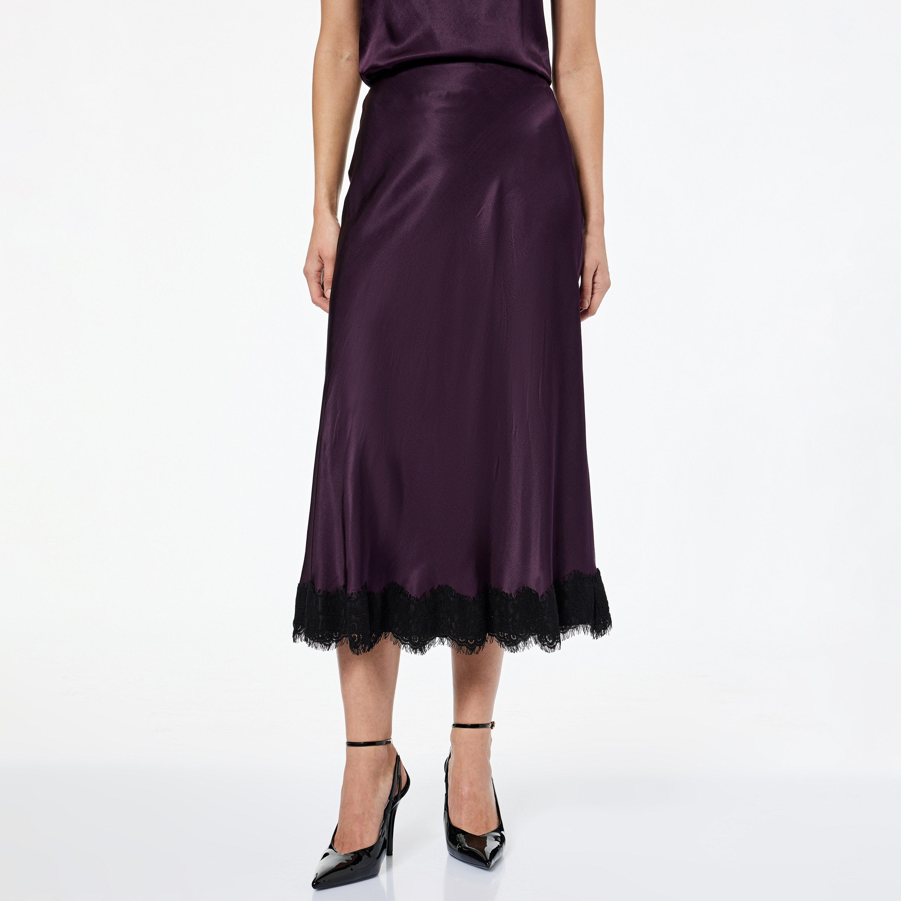 KOTON Purple Lace Trim A-Line Women's Midi Skirt-women-clothing-skirts-image-1