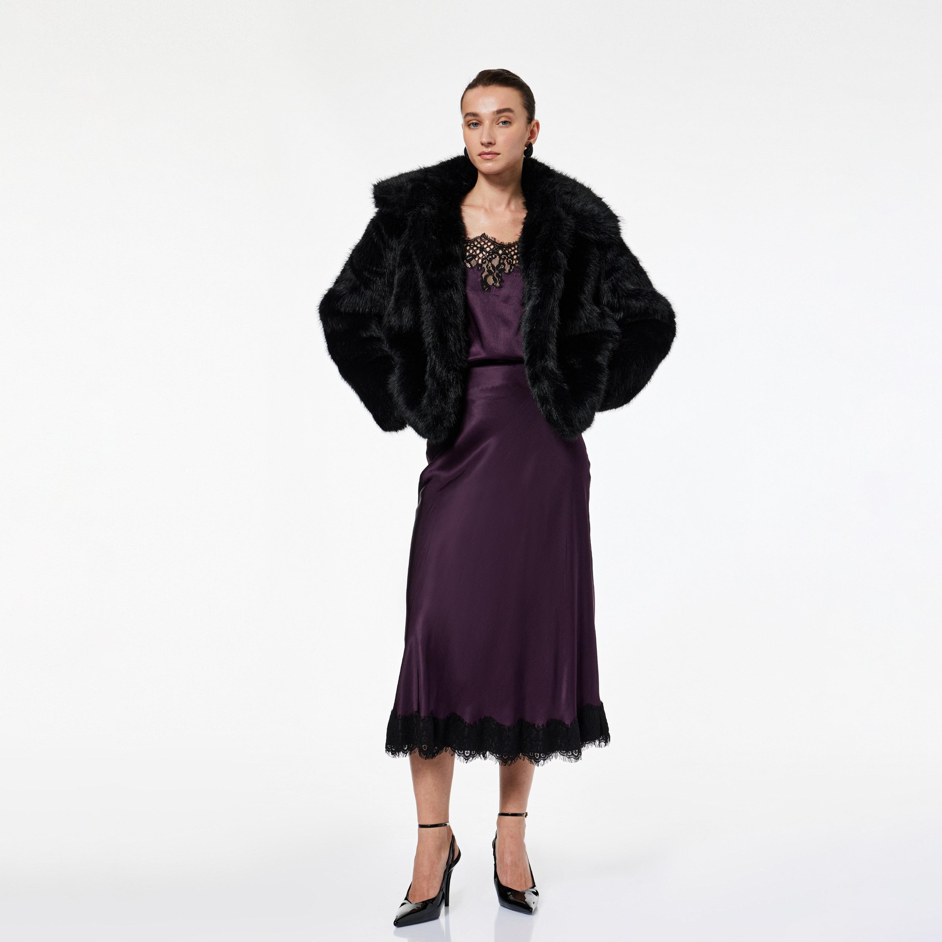 KOTON Purple Lace Trim A-Line Women's Midi Skirt-women-clothing-skirts-image-2