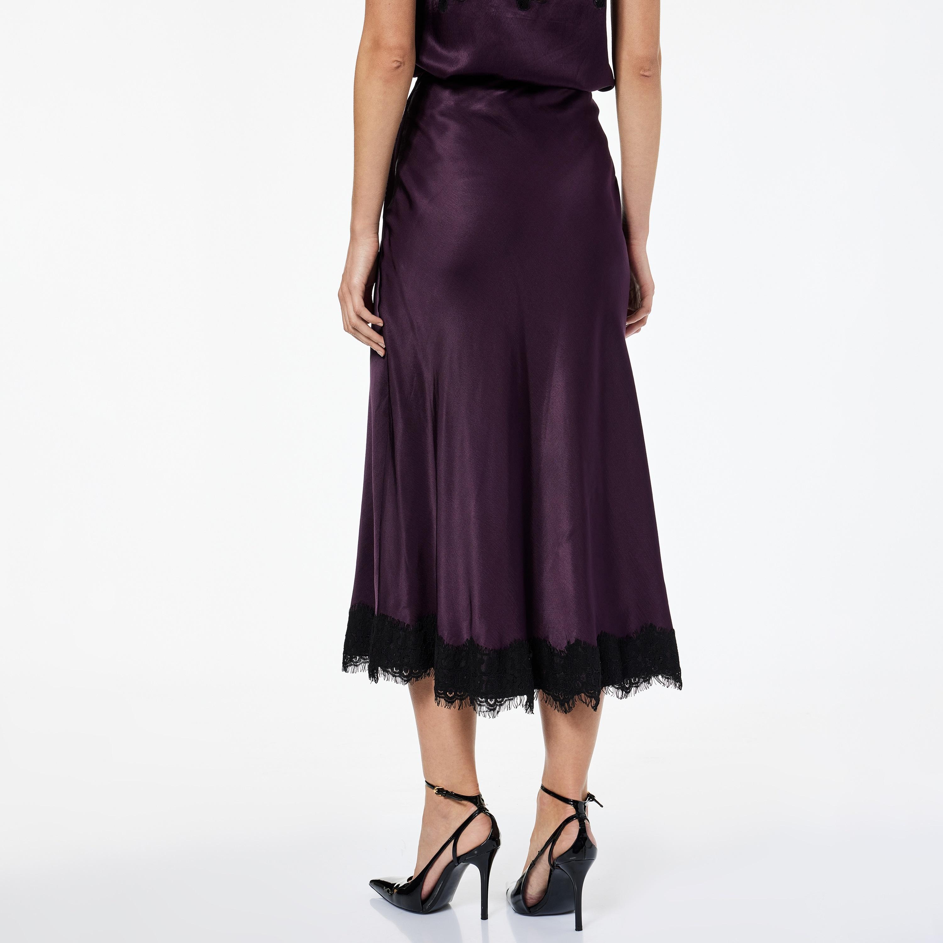 KOTON Purple Lace Trim A-Line Women's Midi Skirt-women-clothing-skirts-image-4