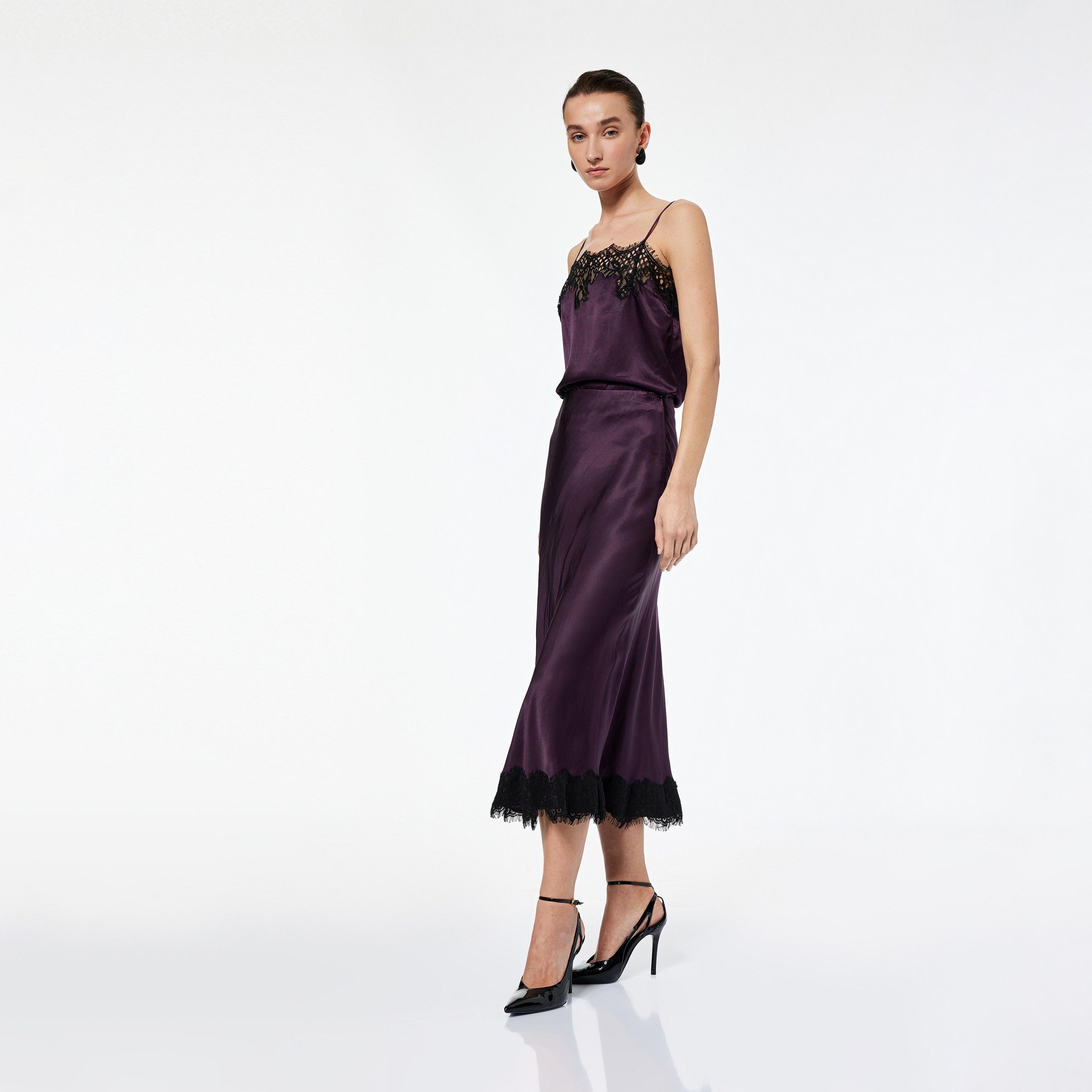 KOTON Purple Lace Trim A-Line Women's Midi Skirt-women-clothing-skirts-image-5