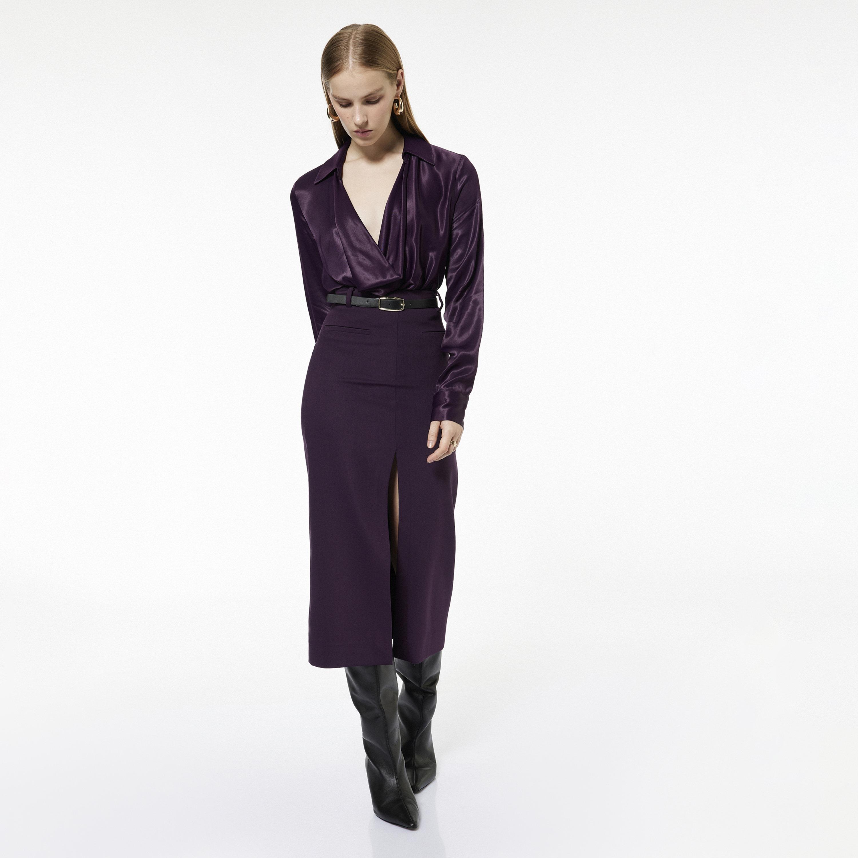 KOTON Purple Pencil Women's Skirt-women-clothing-bottoms-skirts-image-2