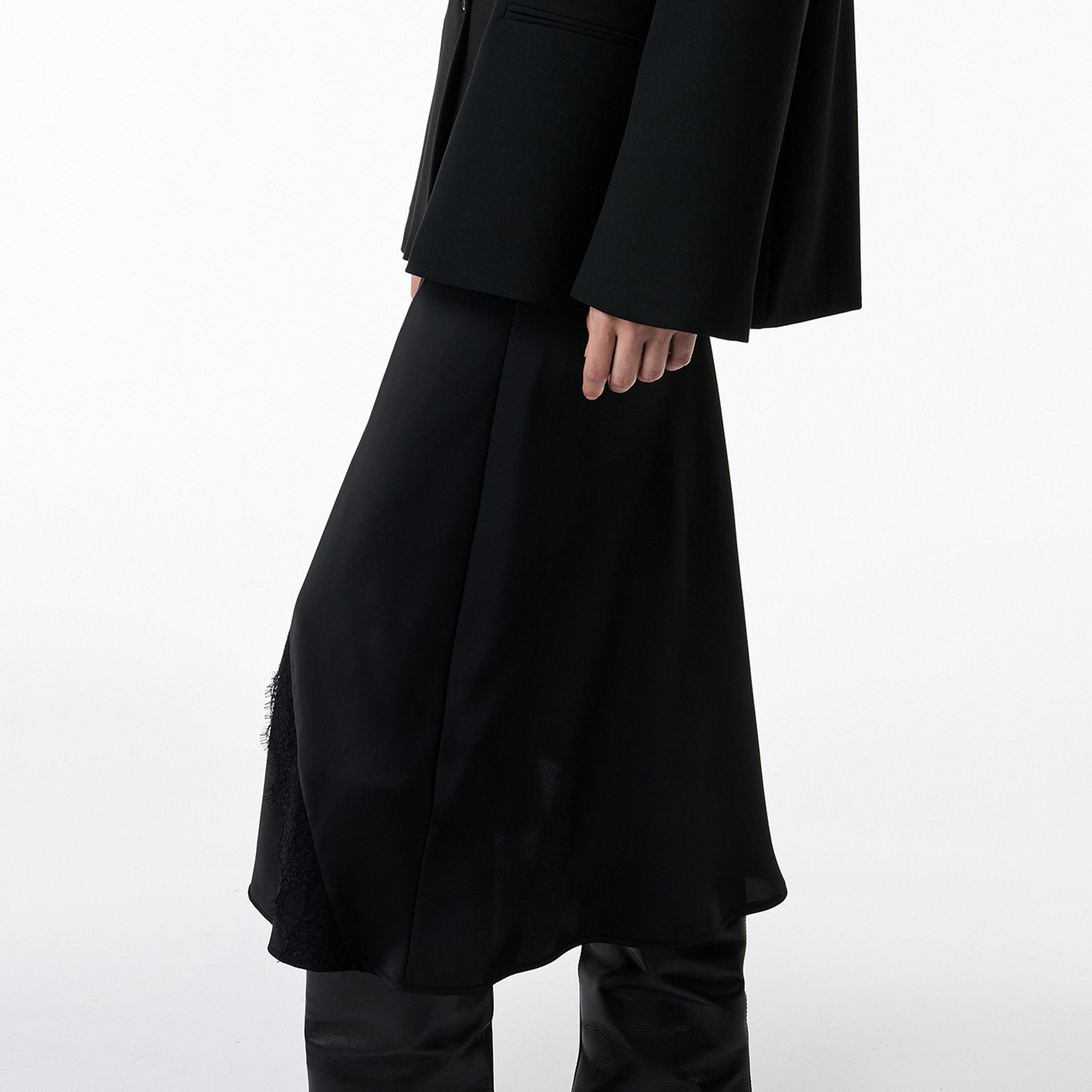 KOTON Black Lace Trim A-Line Women's Midi Skirt-women-clothing-skirts-image-3