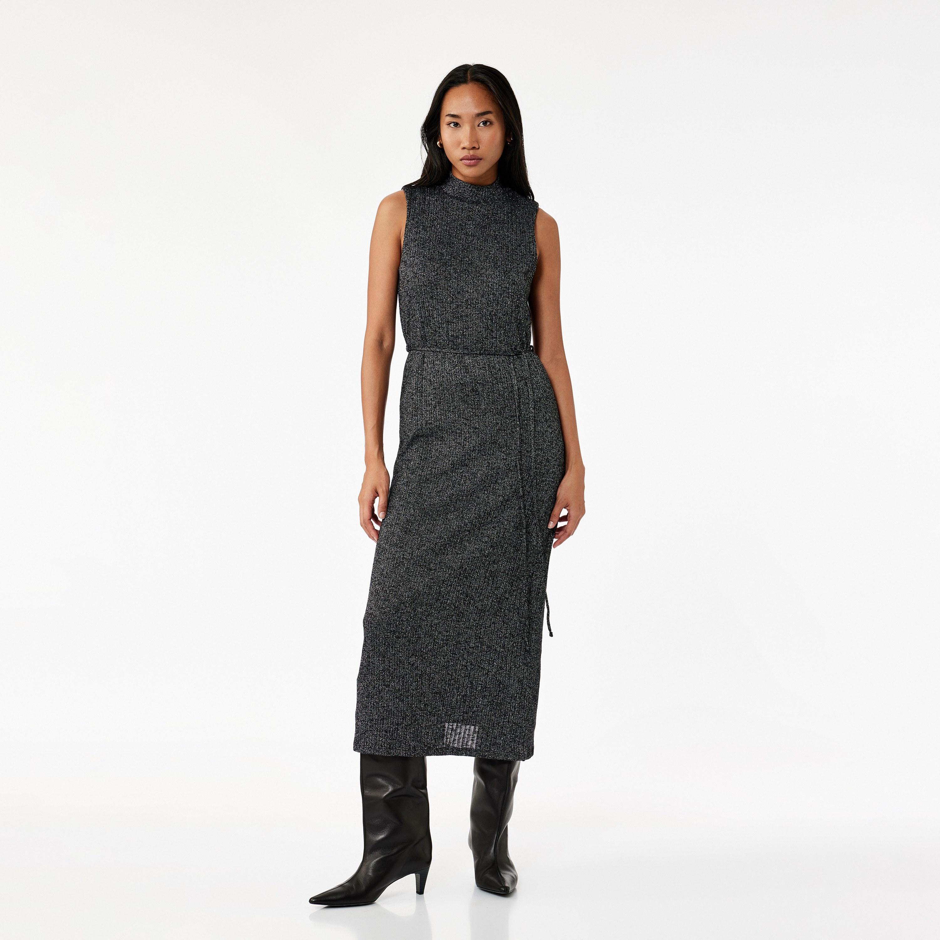 KOTON Ribbed Metallic Mock Neck Sheath Women's Midi Dress-women-clothing-dresses-image-1