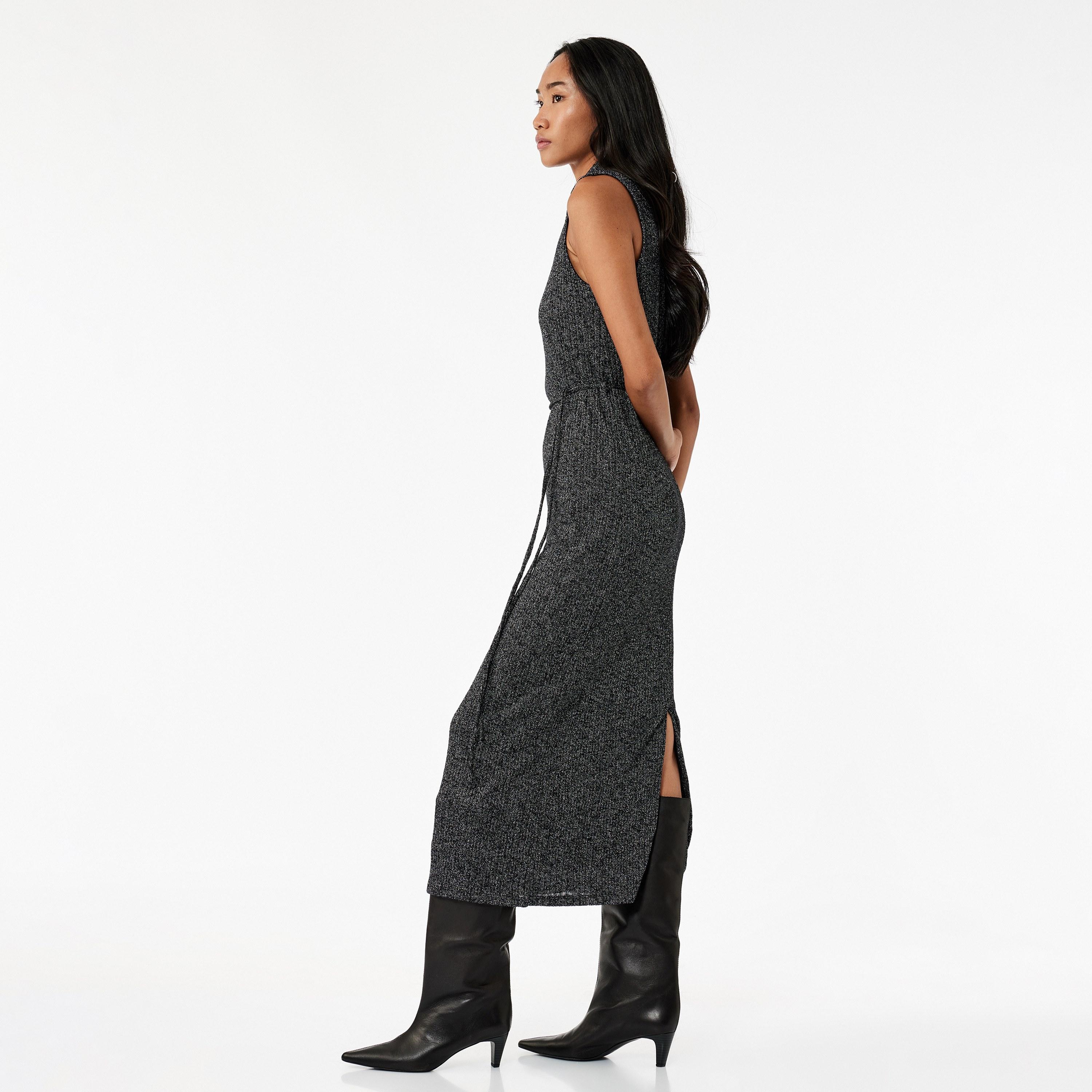 KOTON Ribbed Metallic Mock Neck Sheath Women's Midi Dress-women-clothing-dresses-image-2