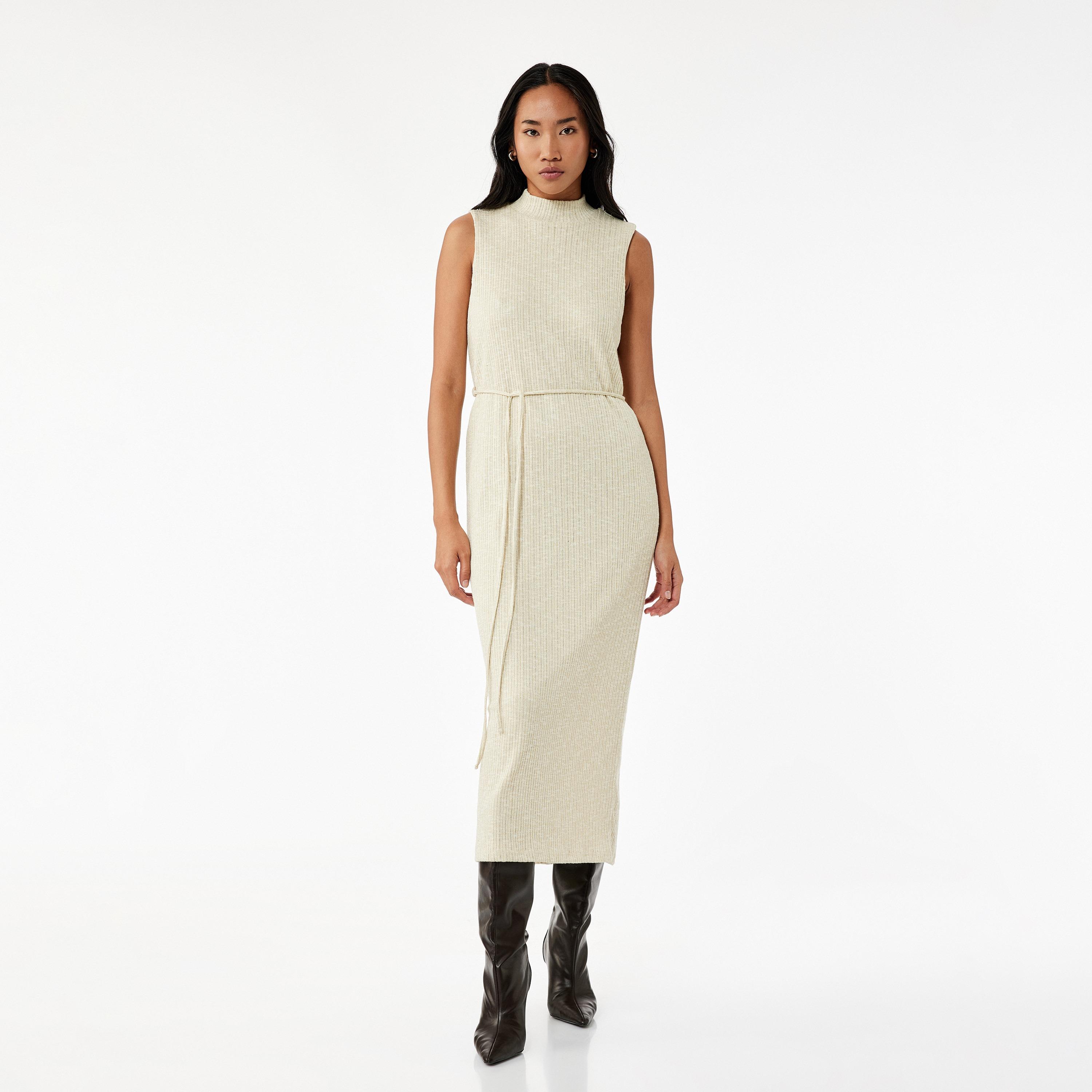 KOTON Ribbed Metallic Mock Neck Sheath Women's Midi Dress-women-clothing-dresses-image-5
