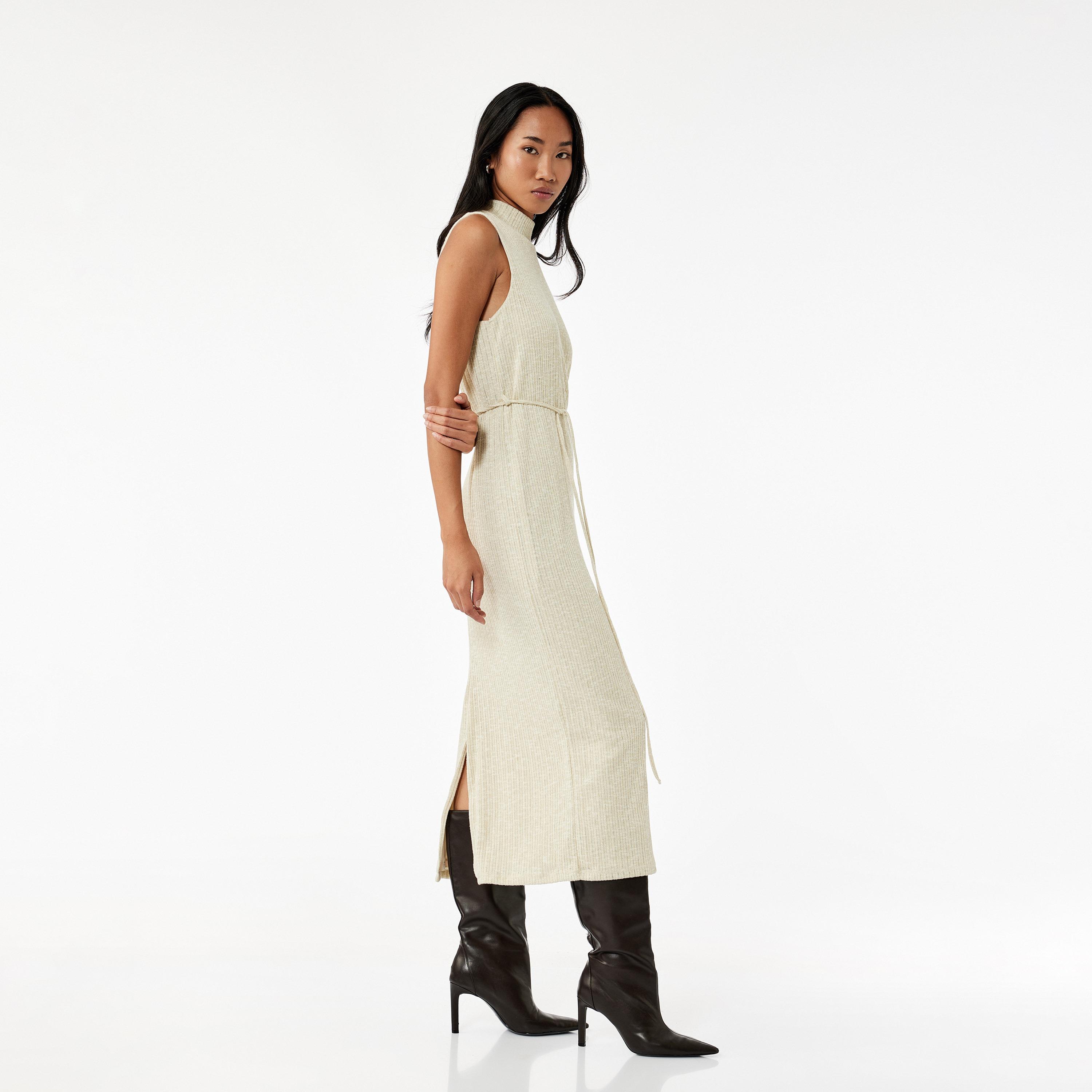 KOTON Ribbed Metallic Mock Neck Sheath Women's Midi Dress-women-clothing-dresses-image-6